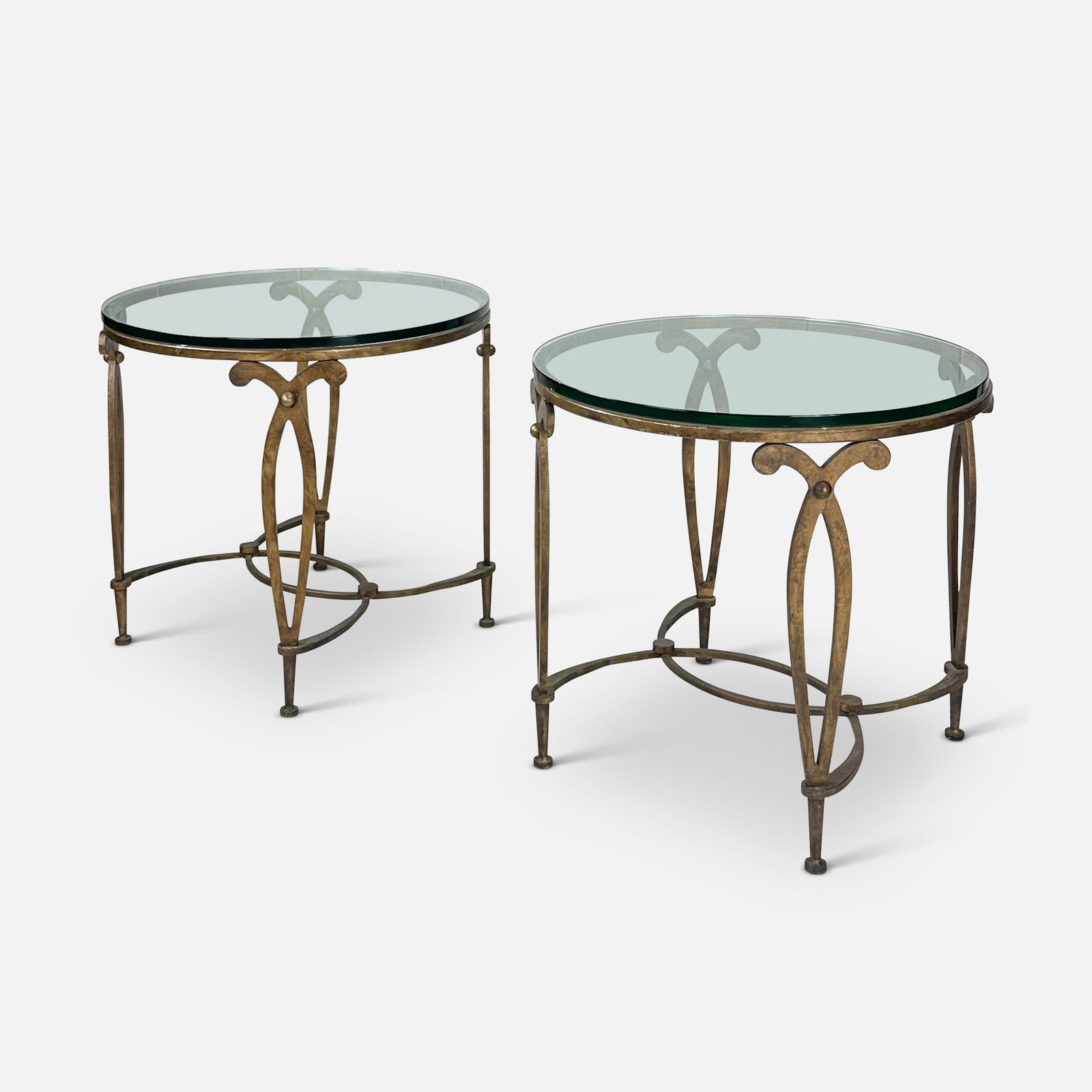 Pair Widdicomb Style Metal Thick Glass Side End Tables (1 of 7)