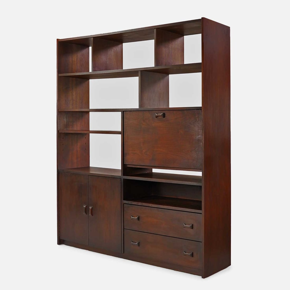 Danish Modern Walnut Standing Wall Unit Room Divider Secretary Desk (1 of 8)