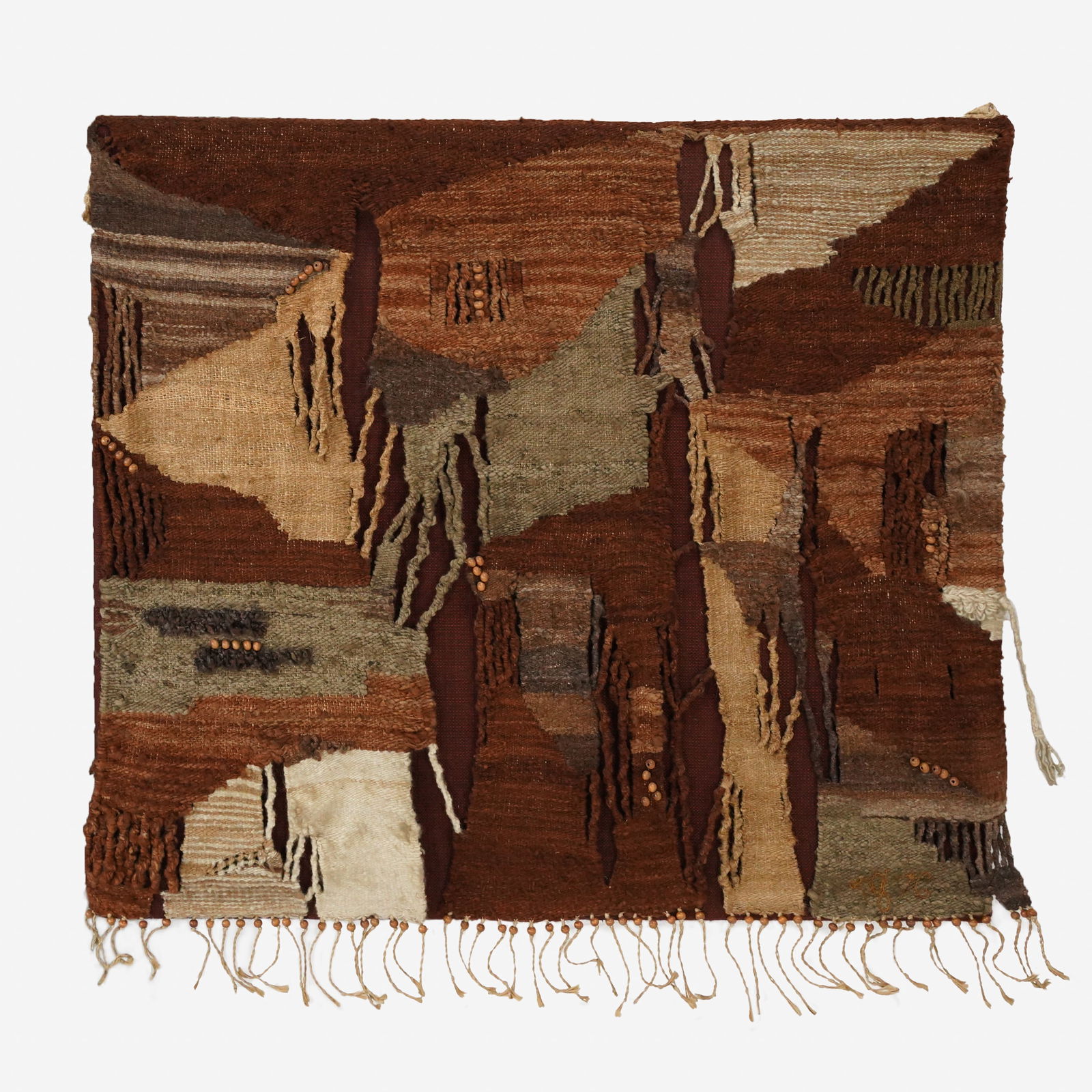 Artist Signed 1976 MCM Fiber Art Wall Hanging Beaded Textile Tapestry #3 (1 of 6)