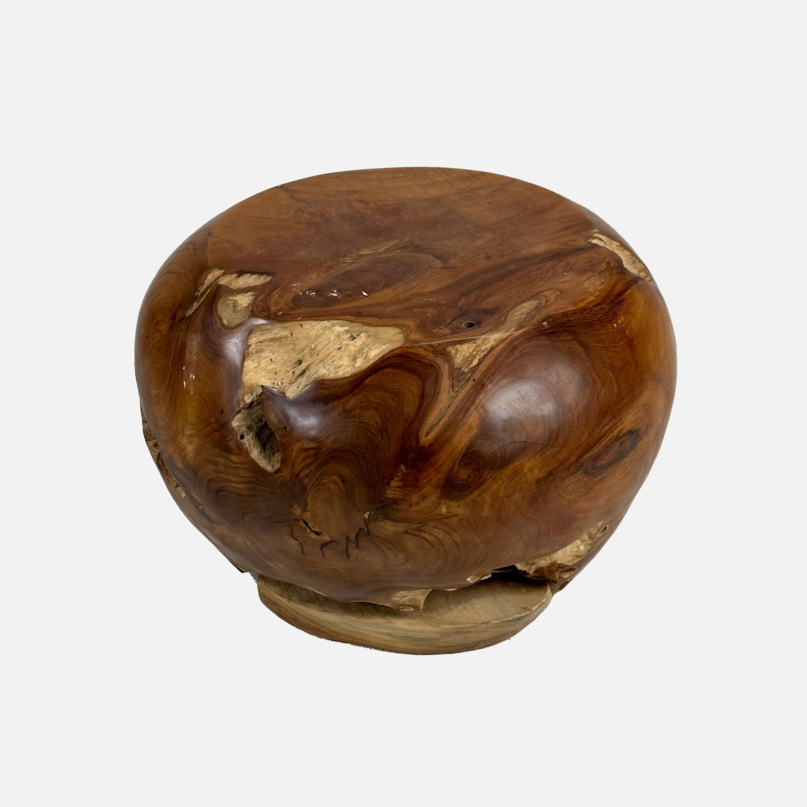 Polished Solid Teak Root Round Stool Side Table Stand (1 of 5)