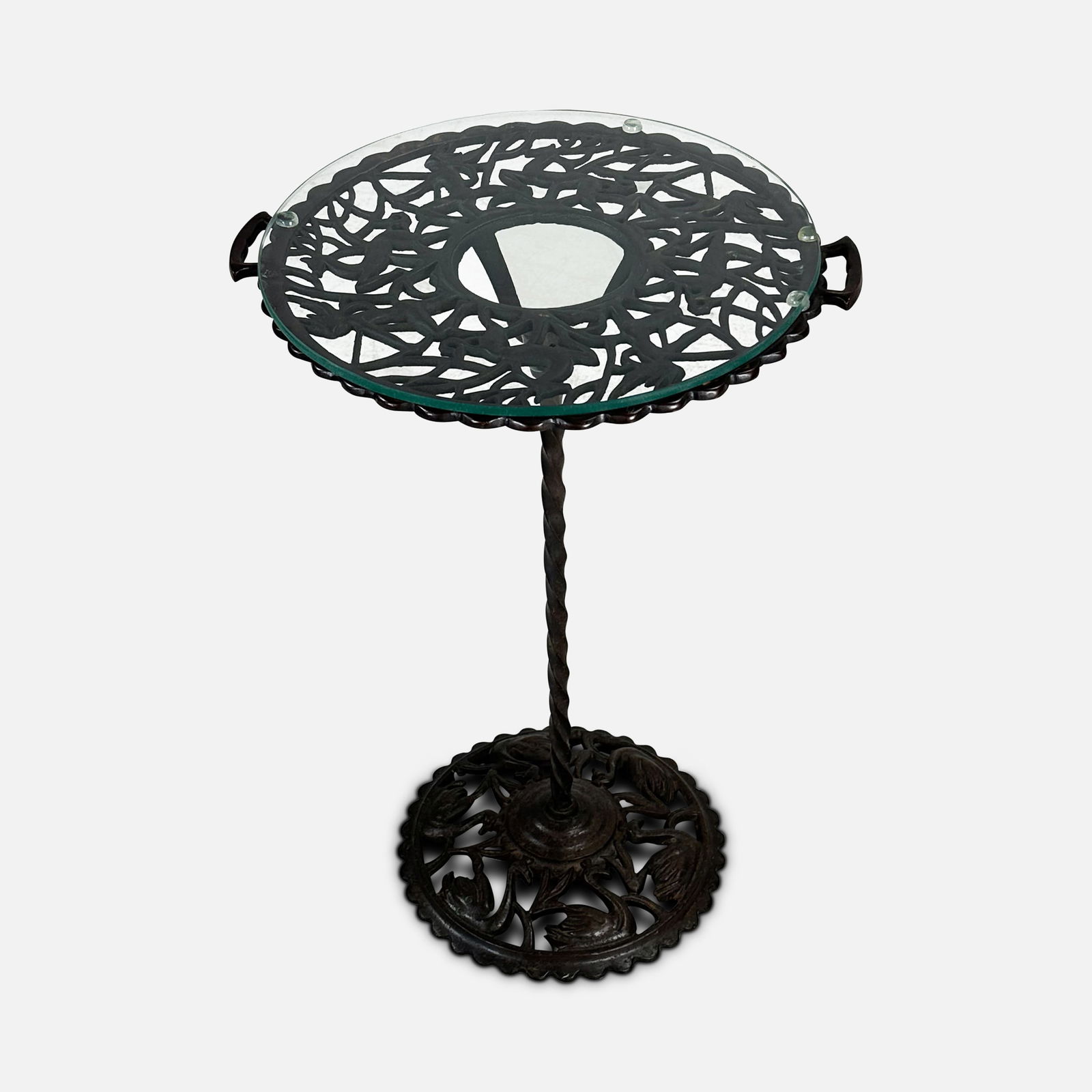 Art Nouveau Glass Top Cast Iron Plant Stand Garden Table w/Native American Imagery (1 of 7)