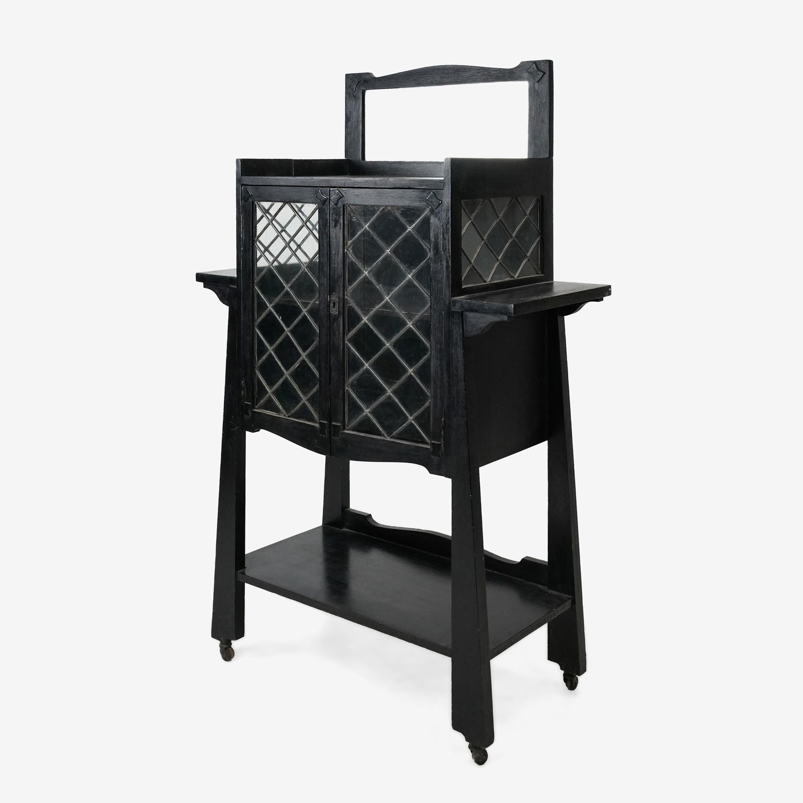 Antique Mission Arts and Crafts Oak Bar Stand w/Leaded Glass Doors (1 of 9)