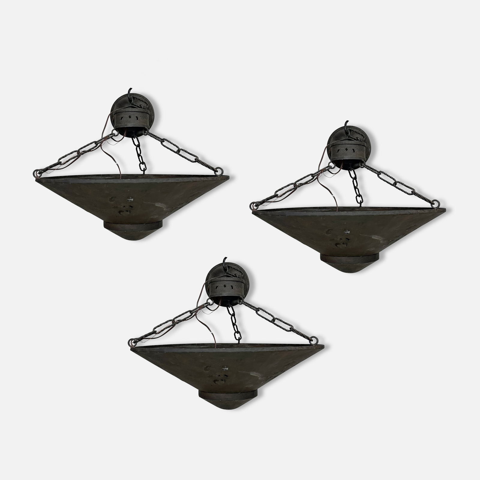 Three Large Round Arts and Crafts Spanish Revival Wrought Iron Ceiling Light Fixtures (1 of 4)