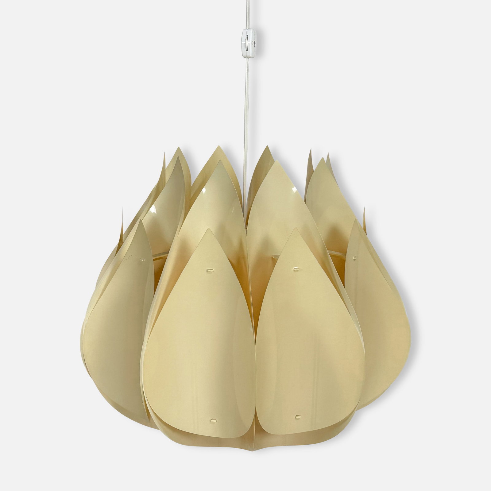 Crocusine Danish Modern Pendant Lamp: Ca. 1970s-1980s. "Crocusine" PVC pendant lamp inspired by crocus flowers by Quality System of Dragor Denmark.