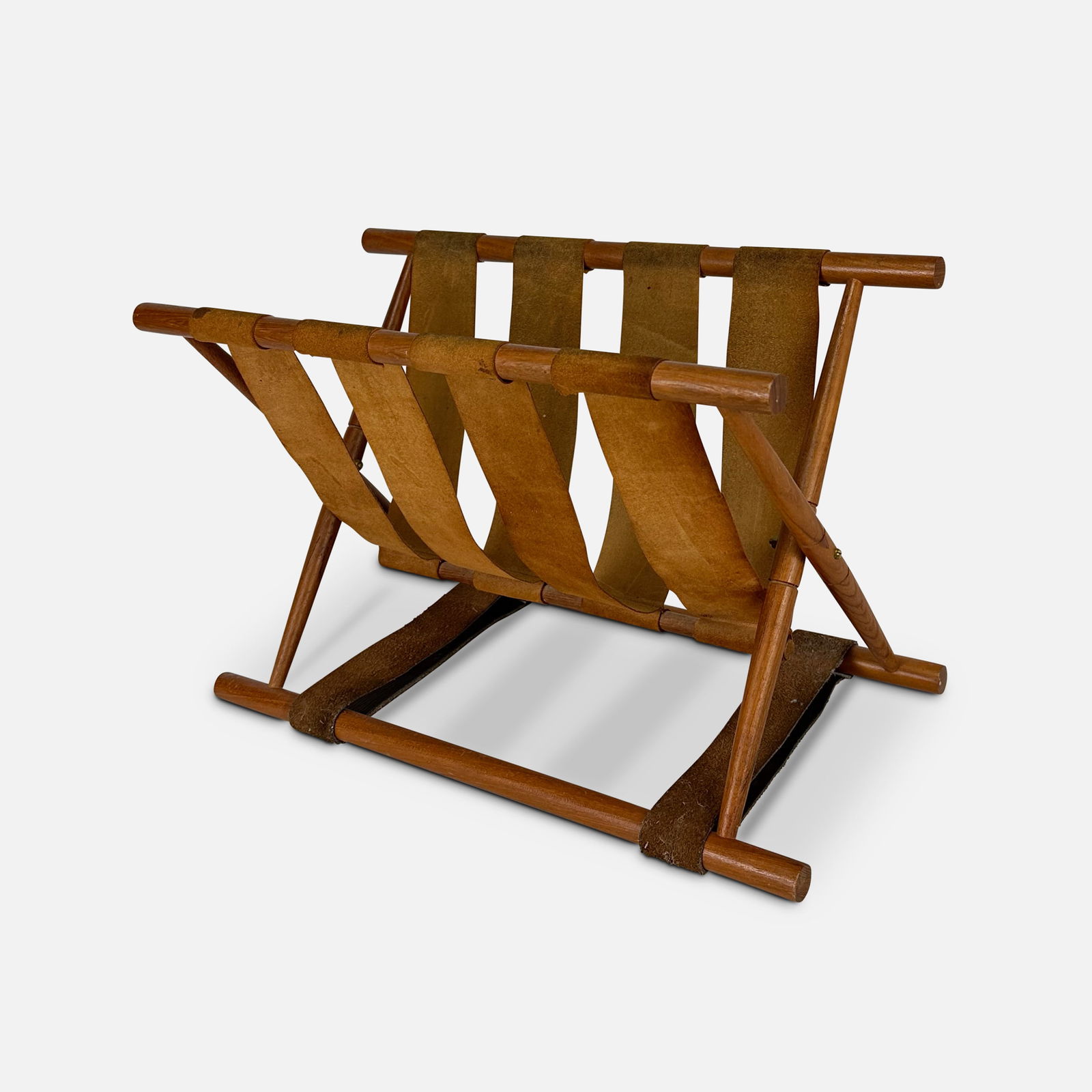 Brostrom Danish Modern Leather Strap MCM Teak Wood Magazine Rack (1 of 5)