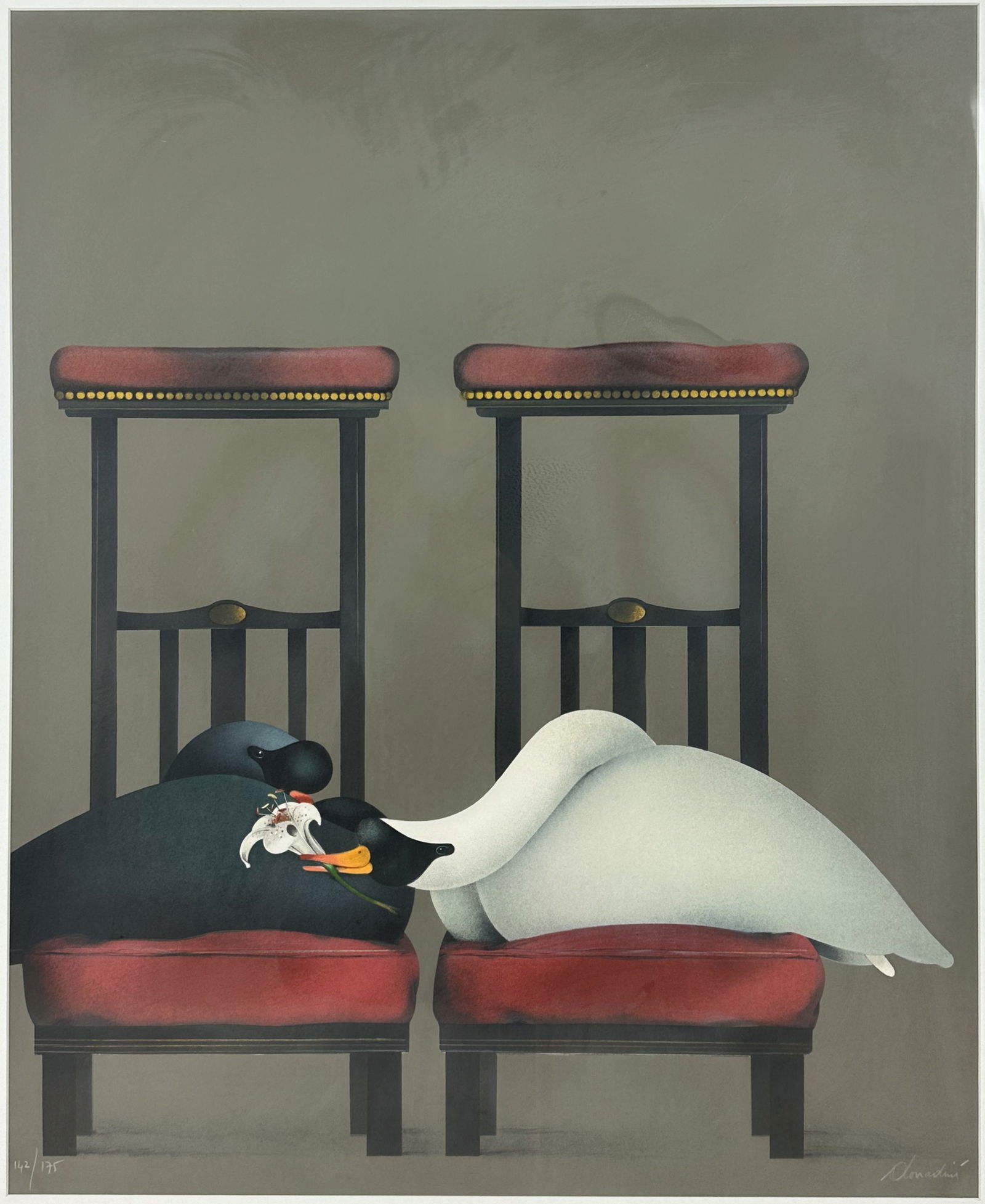 Large Jean-Paul Donadini "Two Seated Swans" Original Lithograph (1 of 5)