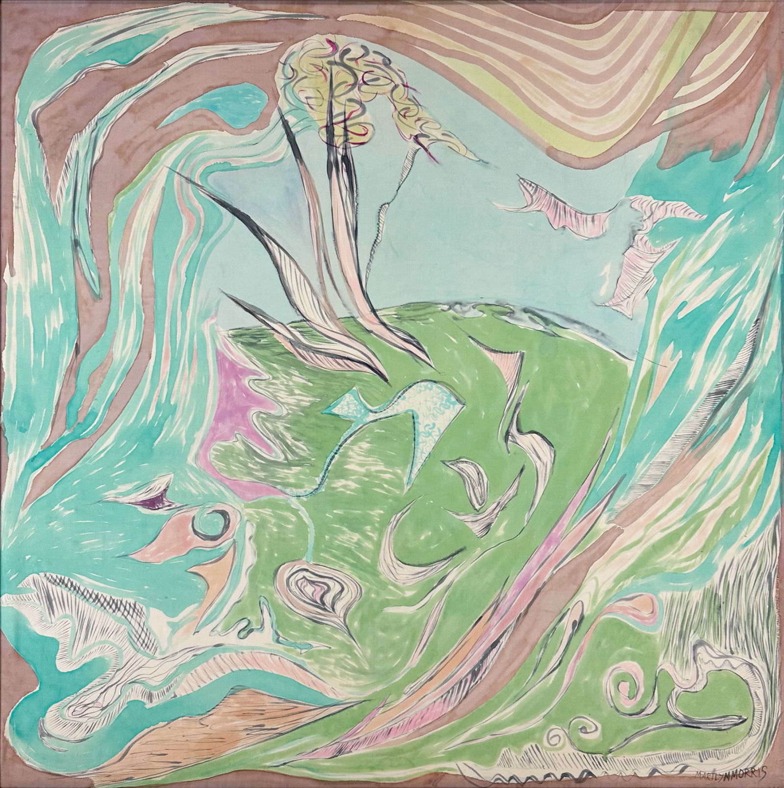 Marilyn Morris Surrealist Silk Framed Painting #2 (1 of 6)