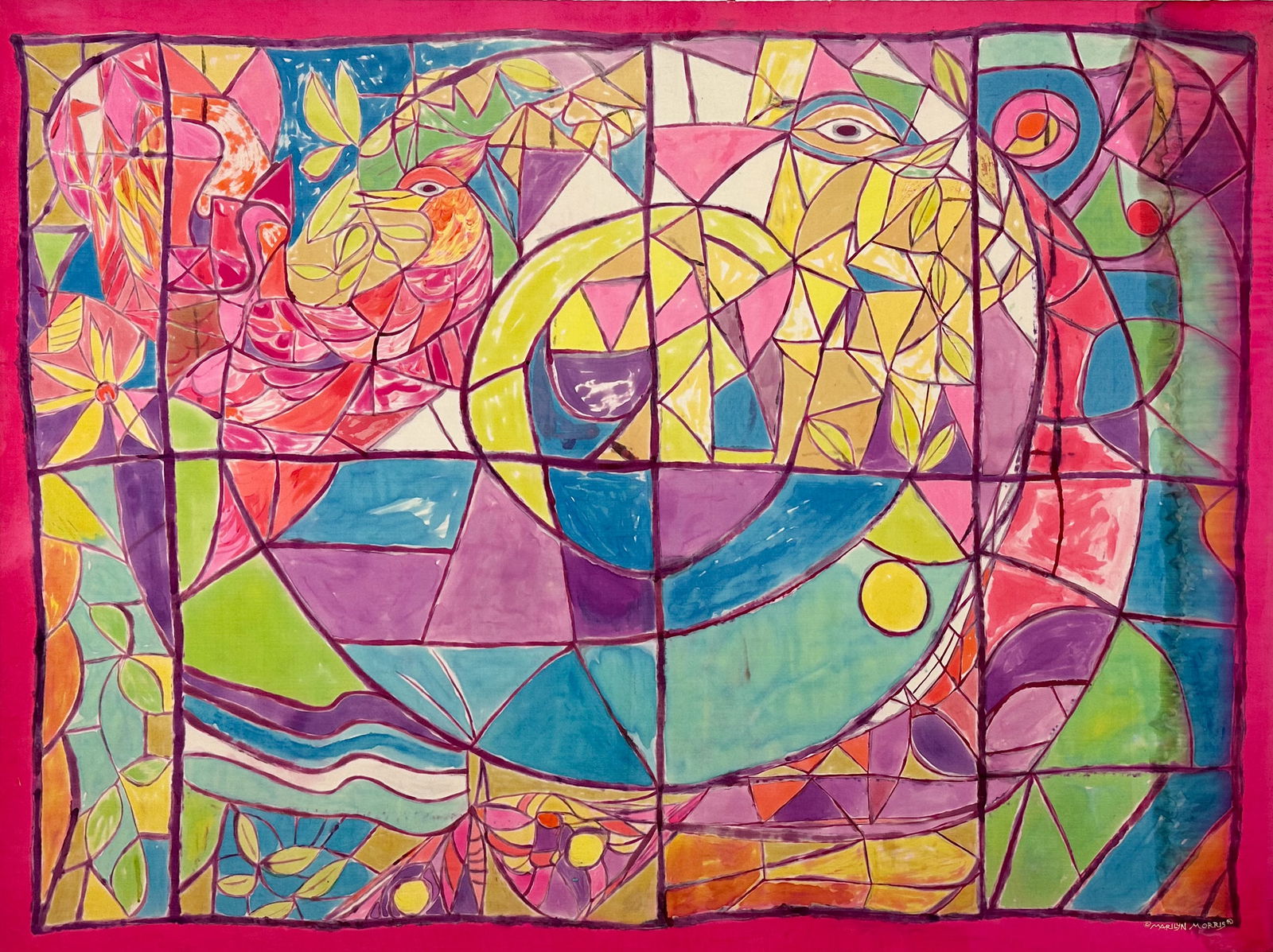 Marilyn Morris Surrealist Stained Glass Window Silk Stretched Painting #3 (1 of 7)