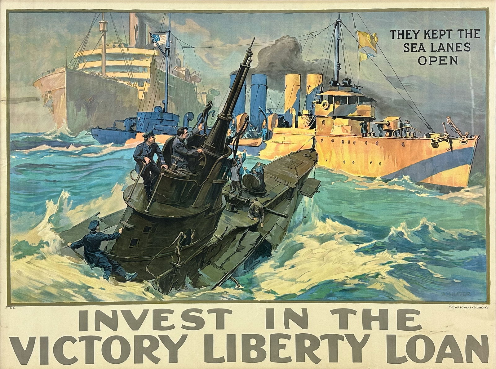 Original WWI 1918 "Invest in the Victory Liberty Loan" Framed Advertising Poster (1 of 7)