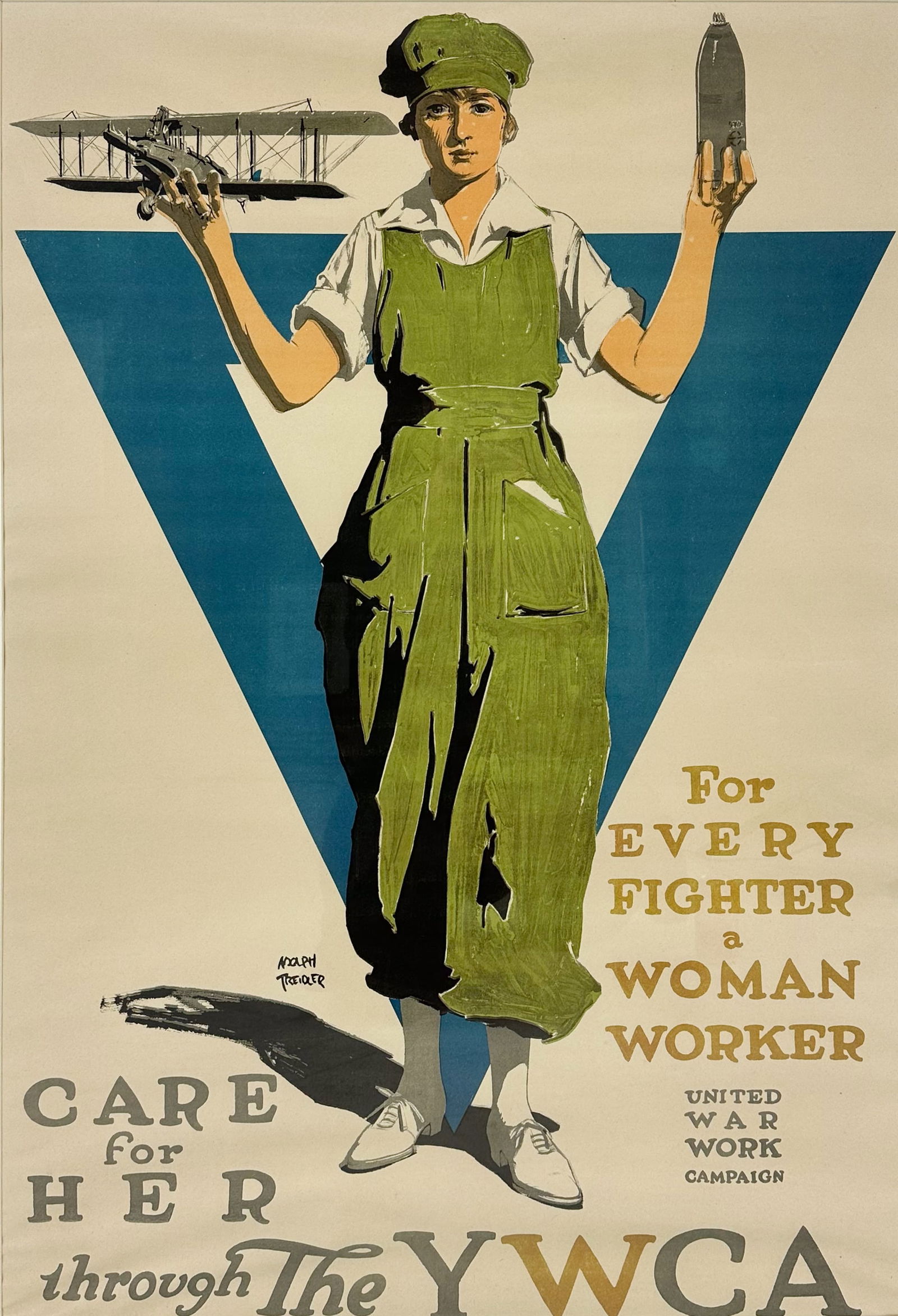 Original WWI 1917 "For Every Fighter a Woman Worker" YWCA  Framed Poster (1 of 6)