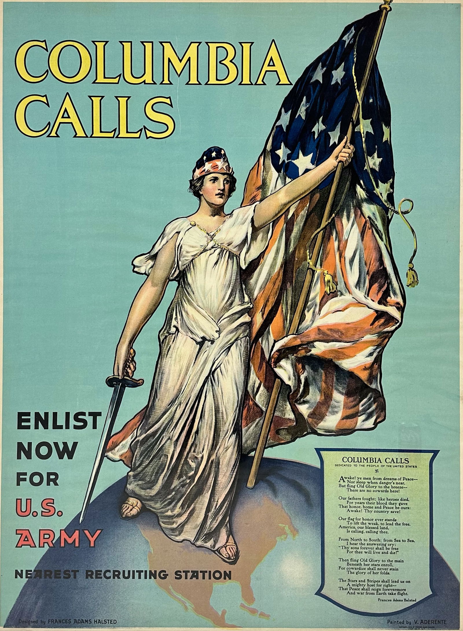 Original WWI 1917 "Columbia Calls" Army Recruiting Framed Poster (1 of 6)