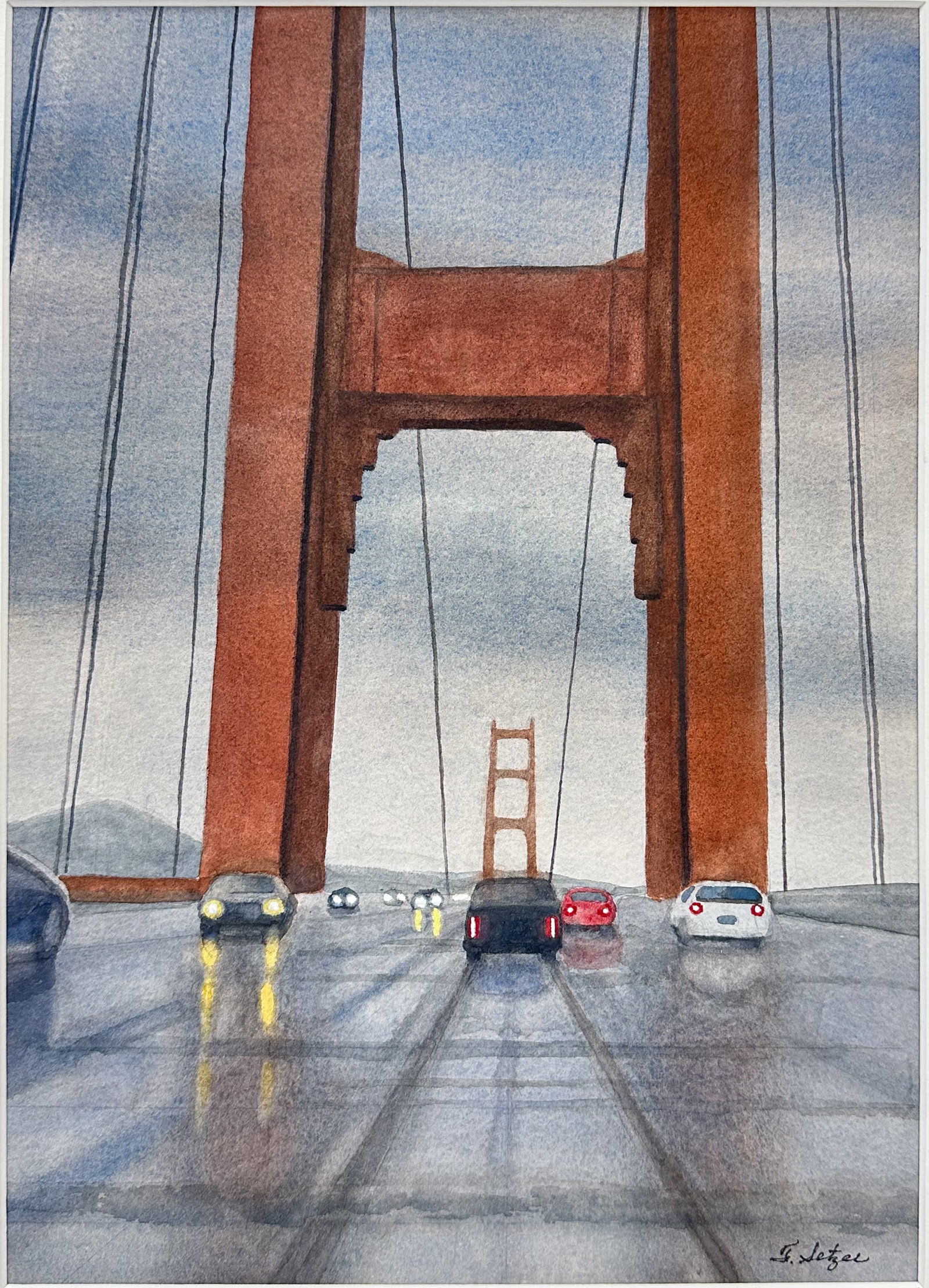 Florence Setzer "The Golden Gate" Original Watercolor: Contemporary original framed watercolor by Florence Setzer titled "The Golden Gate".