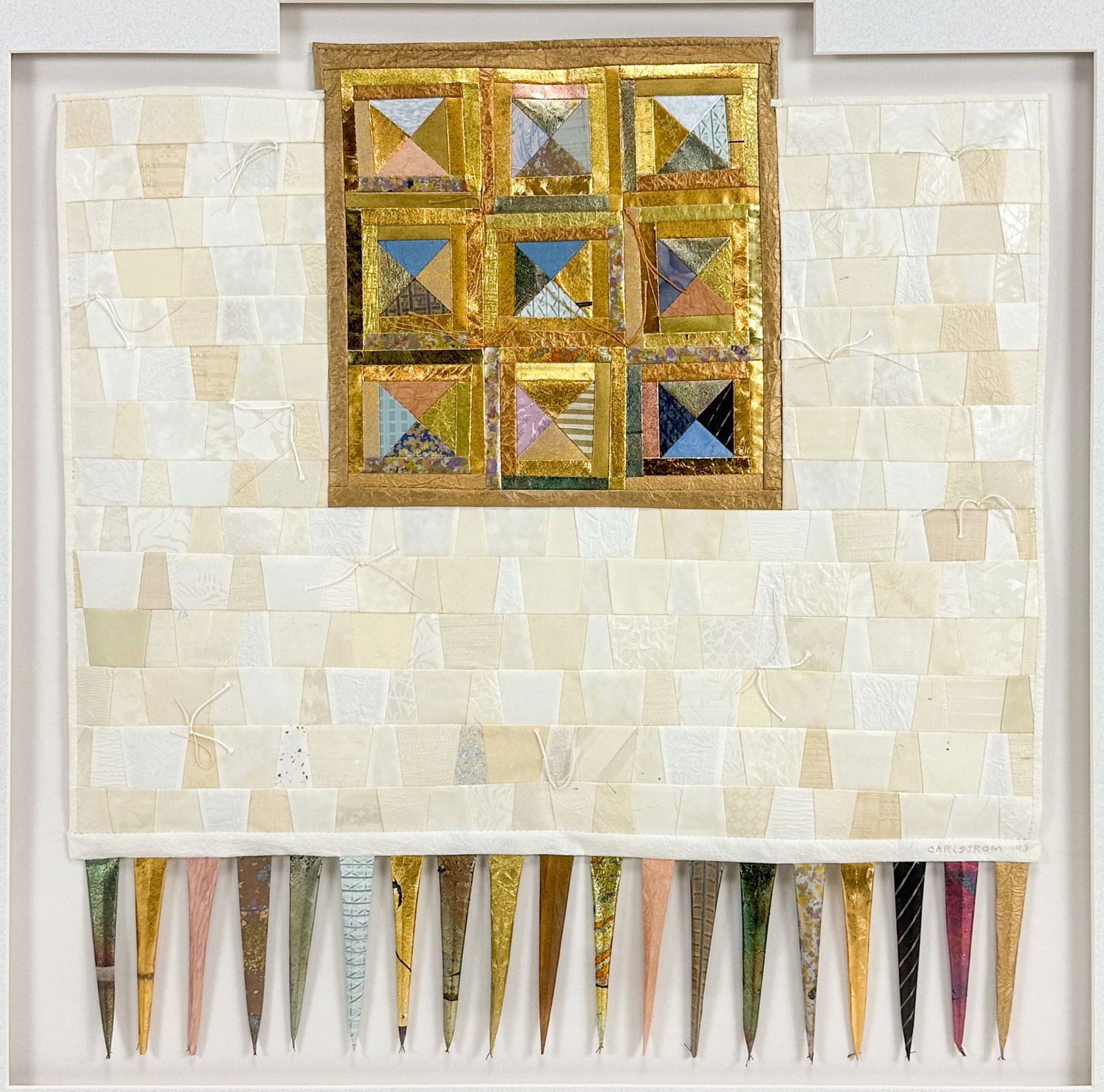 Lucinda Carlstrom "Power of Gold (Snow)" Large Framed Quilted Mixed Media Wall Sculpture (1 of 5)