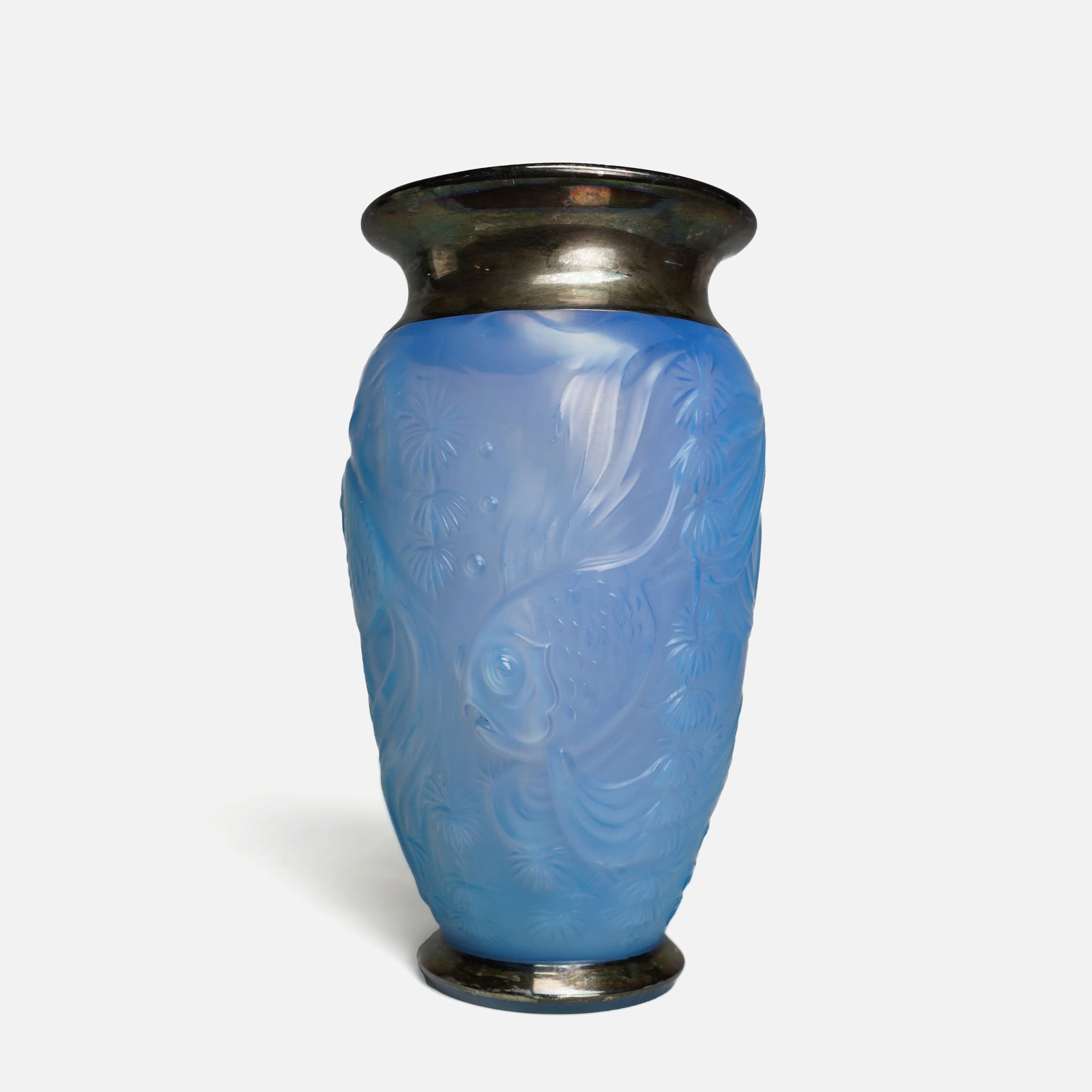 Art Deco Sabino Style Art Glass Silver Plate Fancy Goldfish Vase (1 of 7)