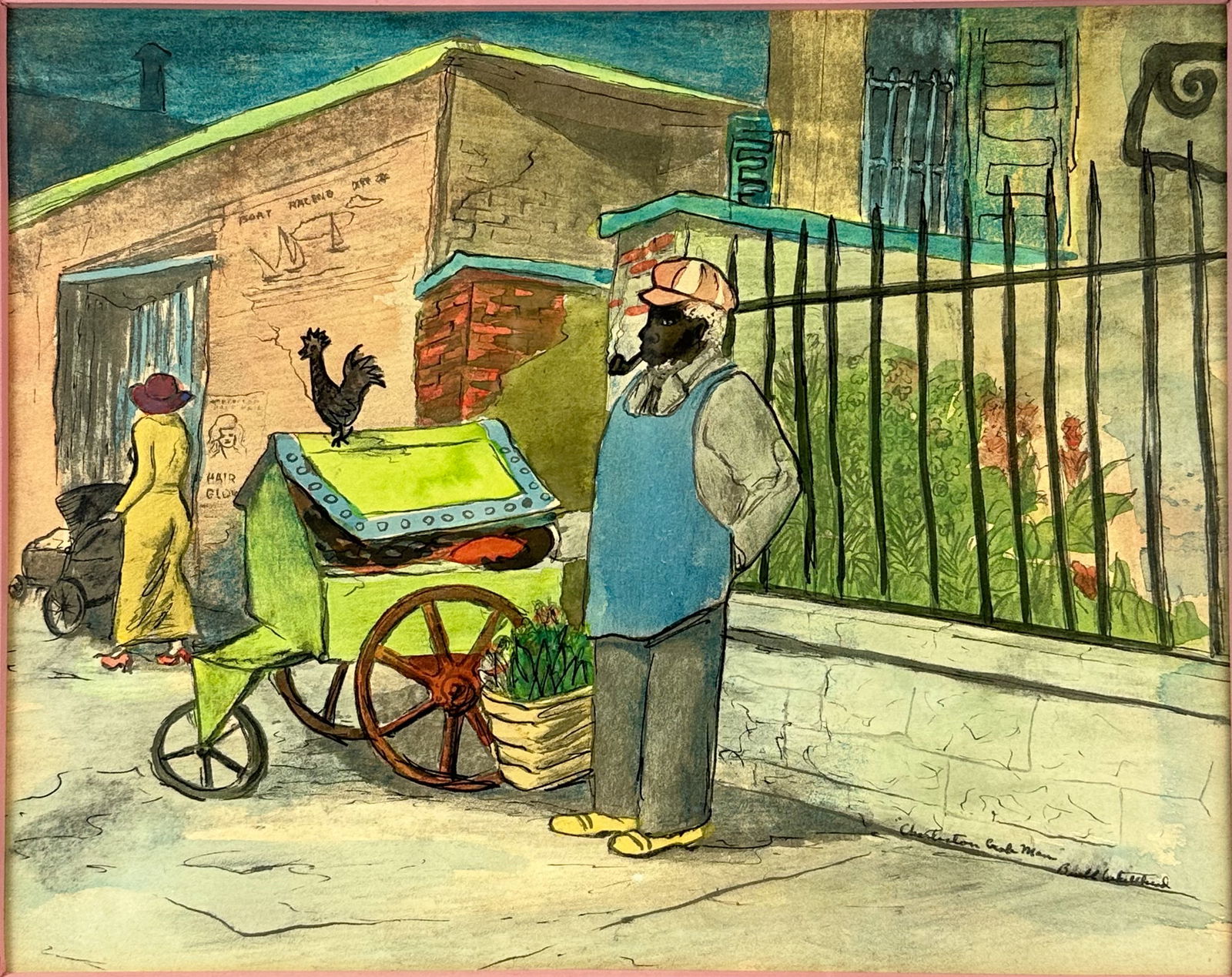 Buell Whitehead "Charleston Crab Man" Original Watercolor Framed Painting (1 of 5)