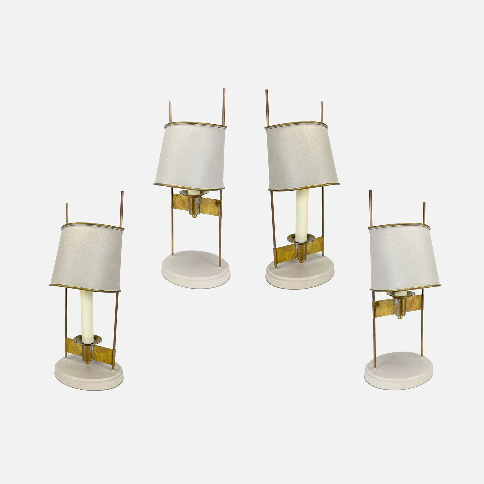 Four Contemporary French Brass and Stone Modernist Half Bouillotte Cafe Table Lamps (1 of 9)