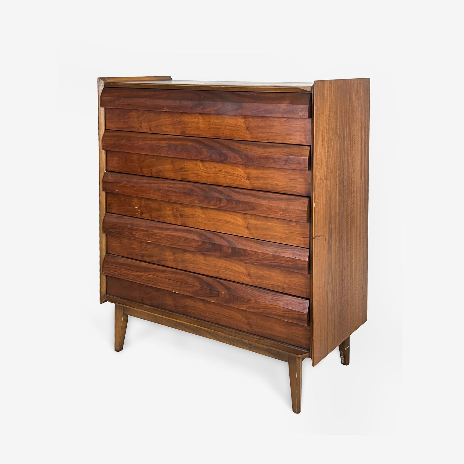 Lane First Edition Walnut MCM Tall Highboy 5-Drawer Chest of Drawers (1 of 7)