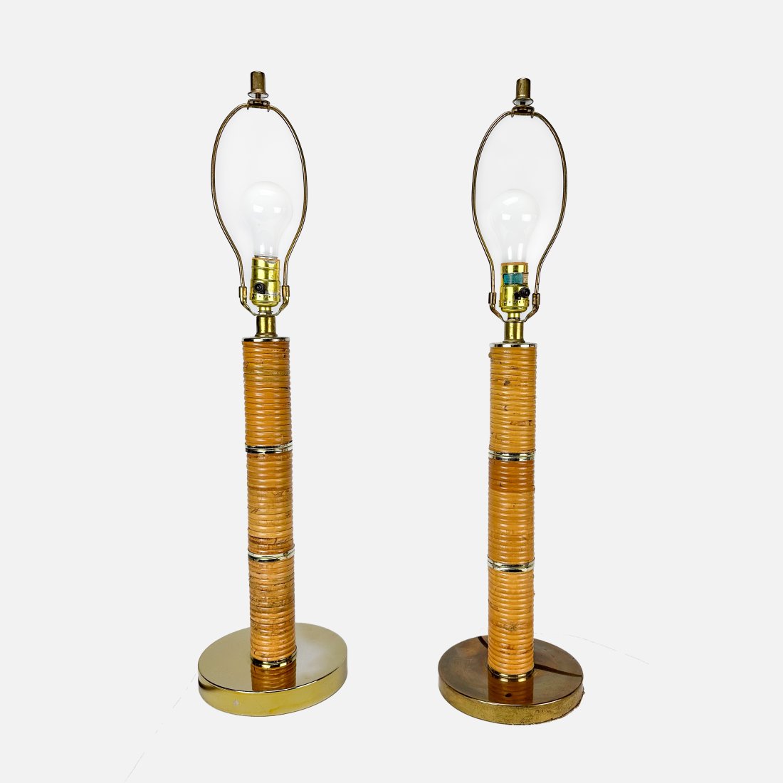 Pair Gabrielle Crespi Style MCM Wrapped Rattan and Brass Table Lamps (1 of 9)
