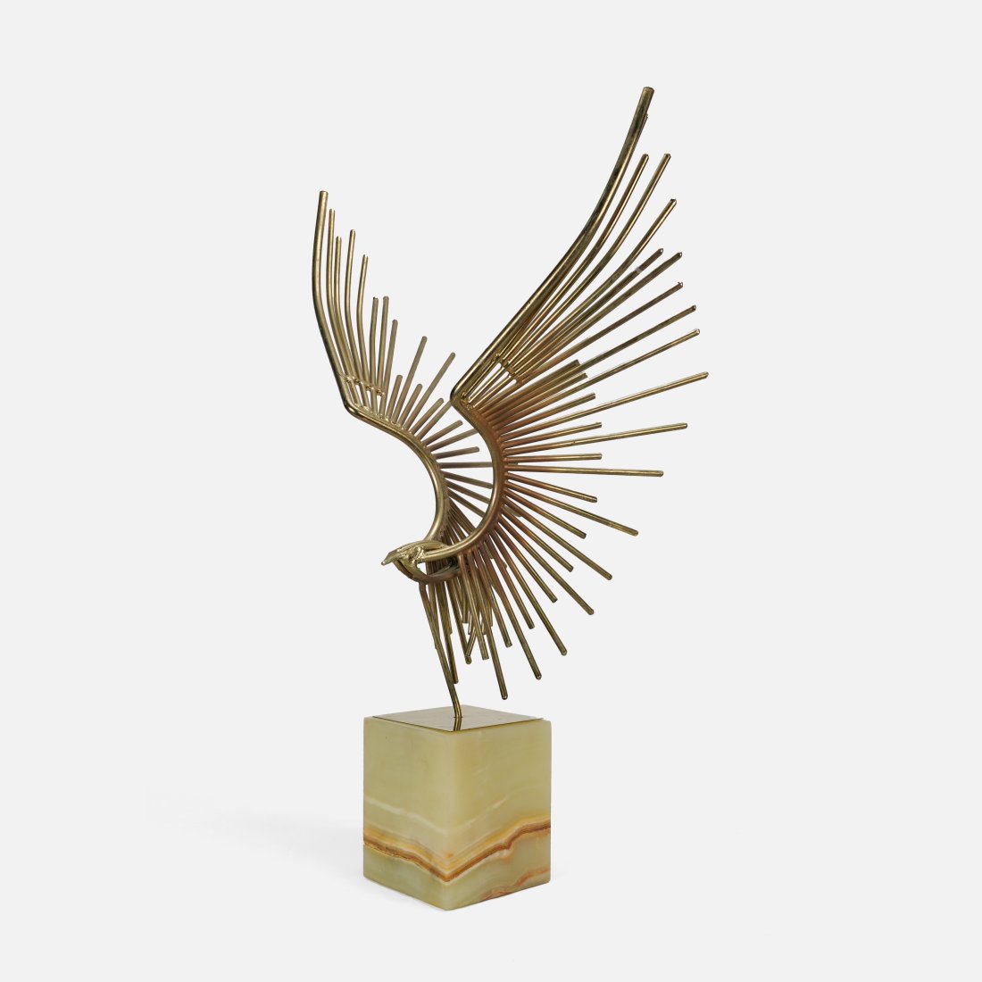 Curtis Jere "Bird in Flight" Brass Wire MCM Sculpture on Onyx Plinth Base (1 of 6)