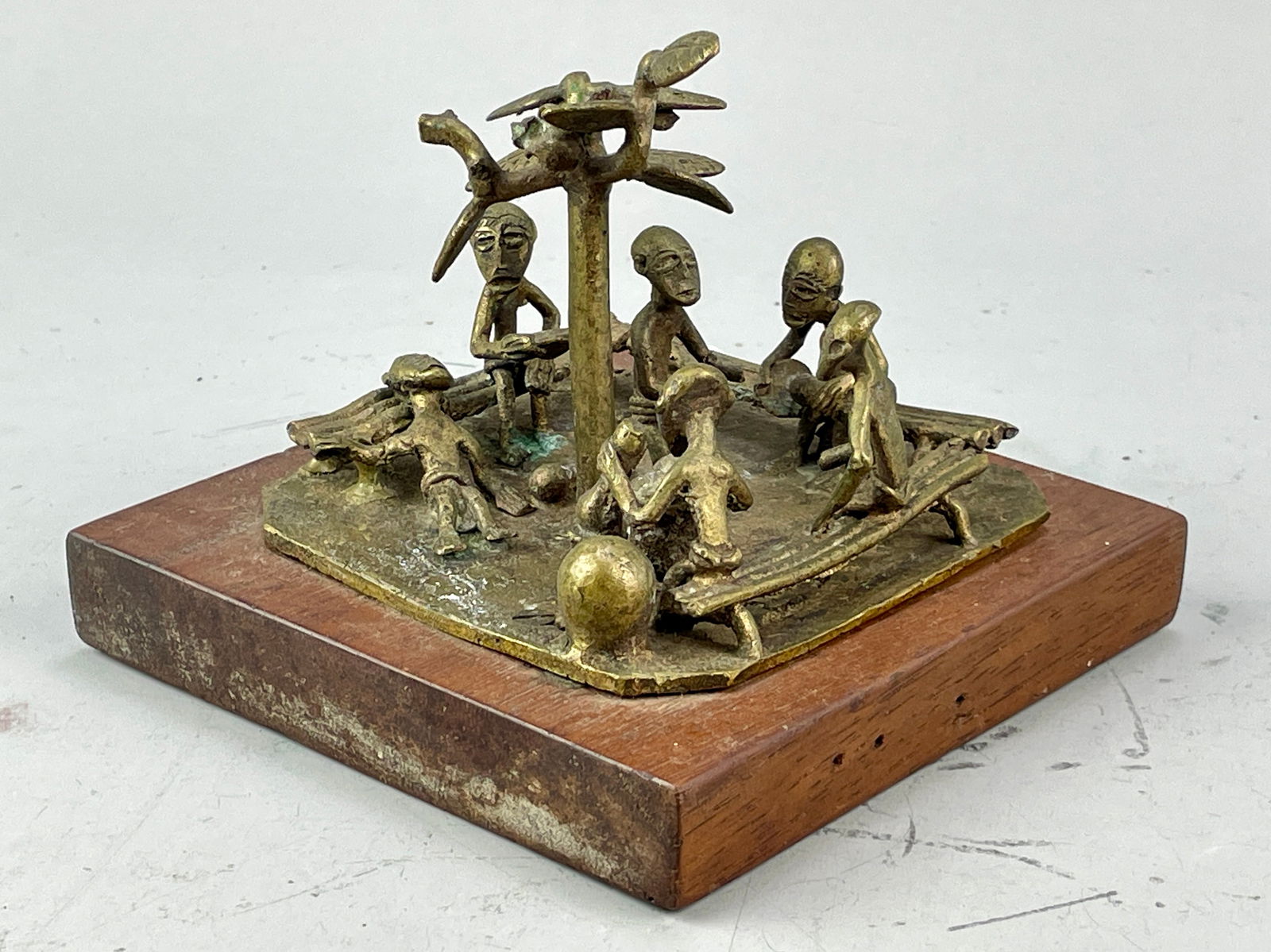 Old Akan Brass Group Figurine African Tribal Elders Gathering under a Tree (1 of 5)