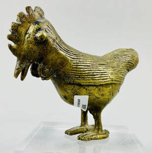 Old Akan African Brass Animal Figure Tribal Statue of a Rooster: Ca. mid 20thC. No breaks or repairs. This item was used, and will show multiple areas of age appropriate wear and surface losses. Please view all pictures, as this is the major part of the item's