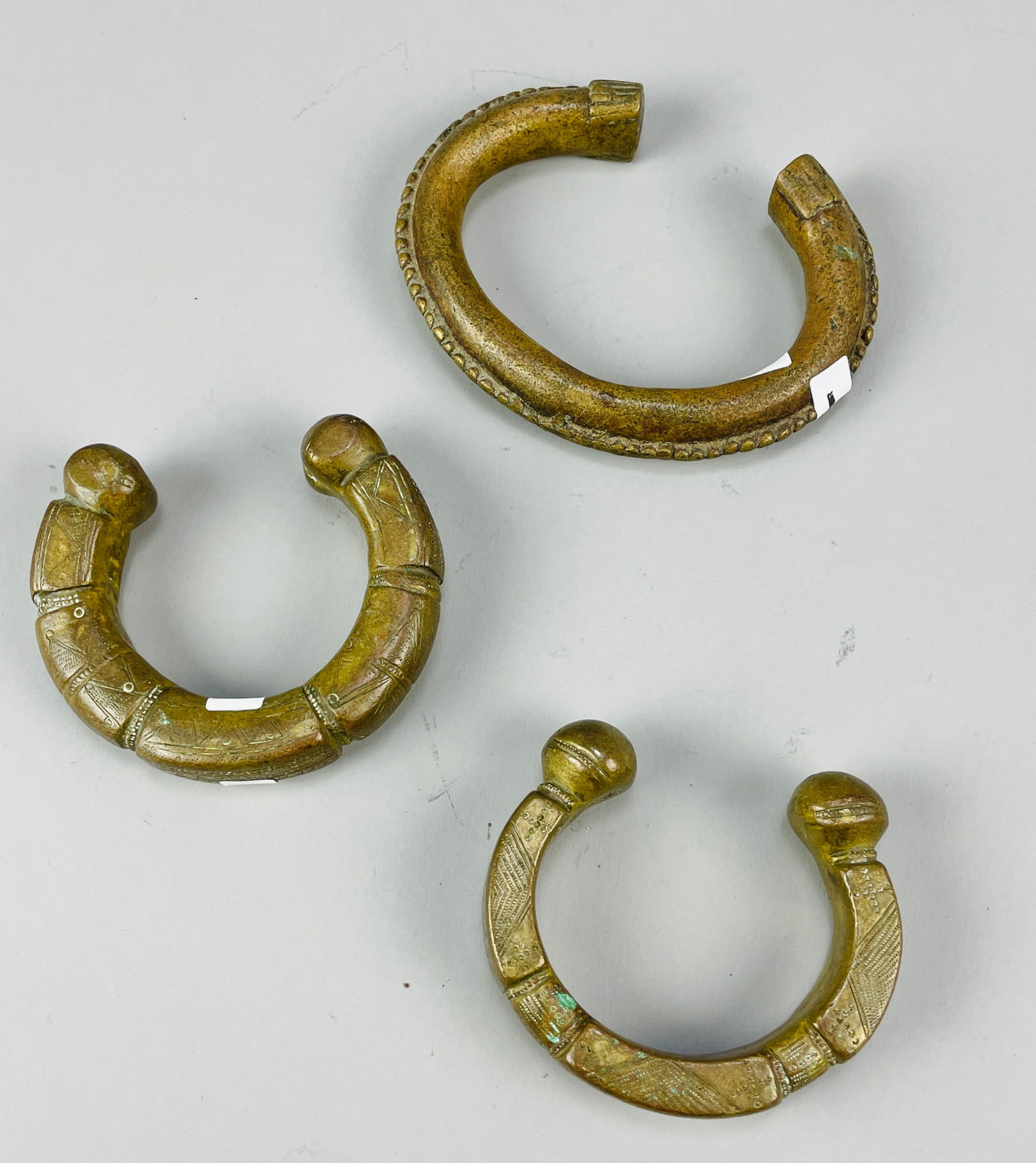 Three Big Old Taureg Brass African Niger Anklet Bracelet Currency Cuffs (1 of 10)