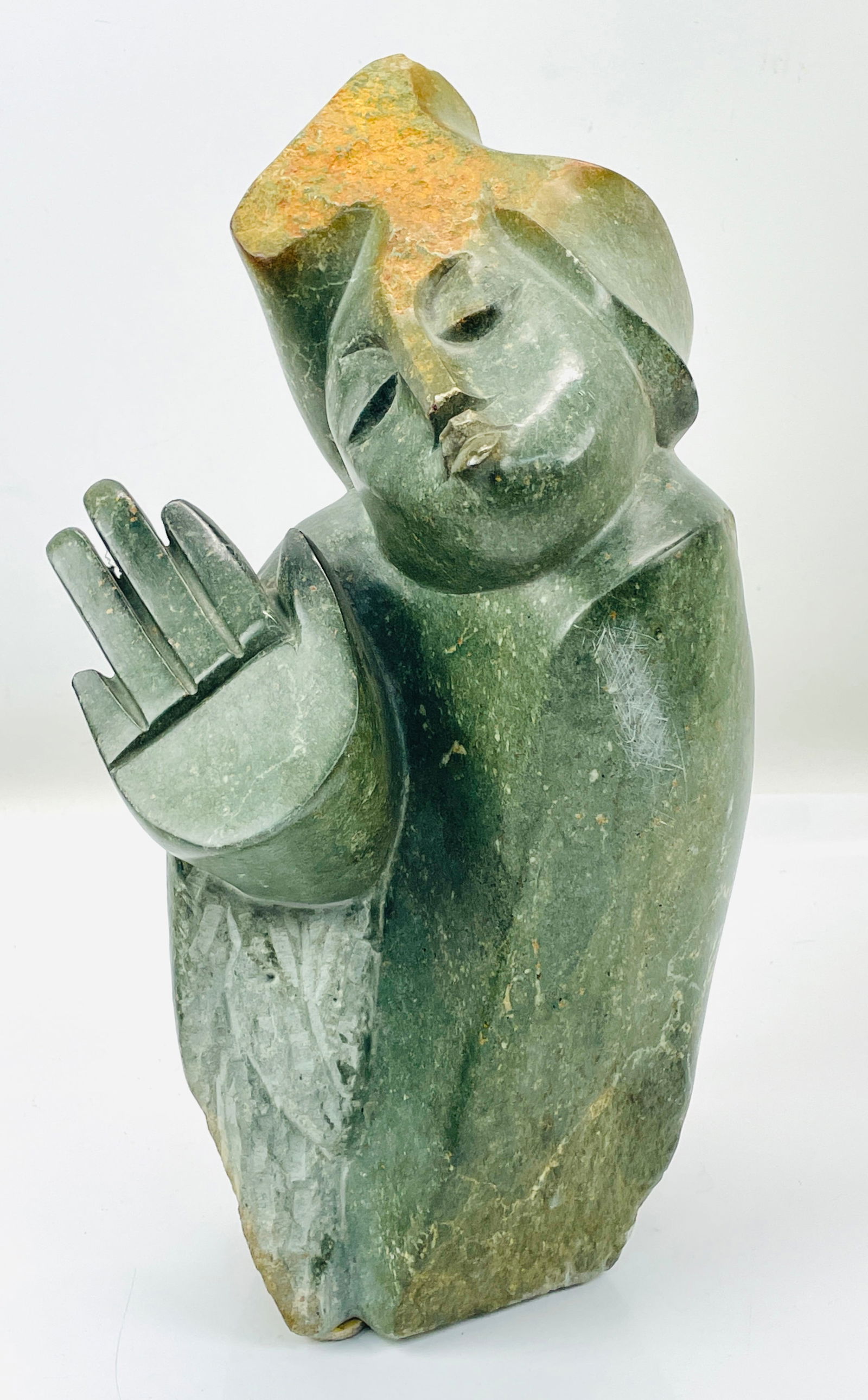 Contemporary African Carved Green Serpentine Rock Modernist Statue (1 of 7)