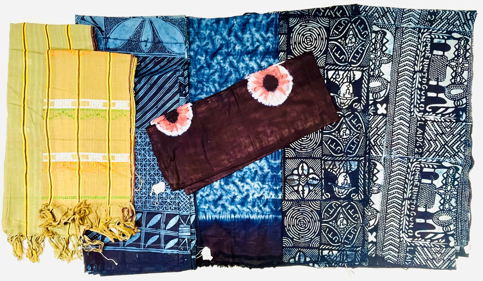 Lot of Seven African Printed Tribal Textile Scarves Fabric Panels (1 of 17)