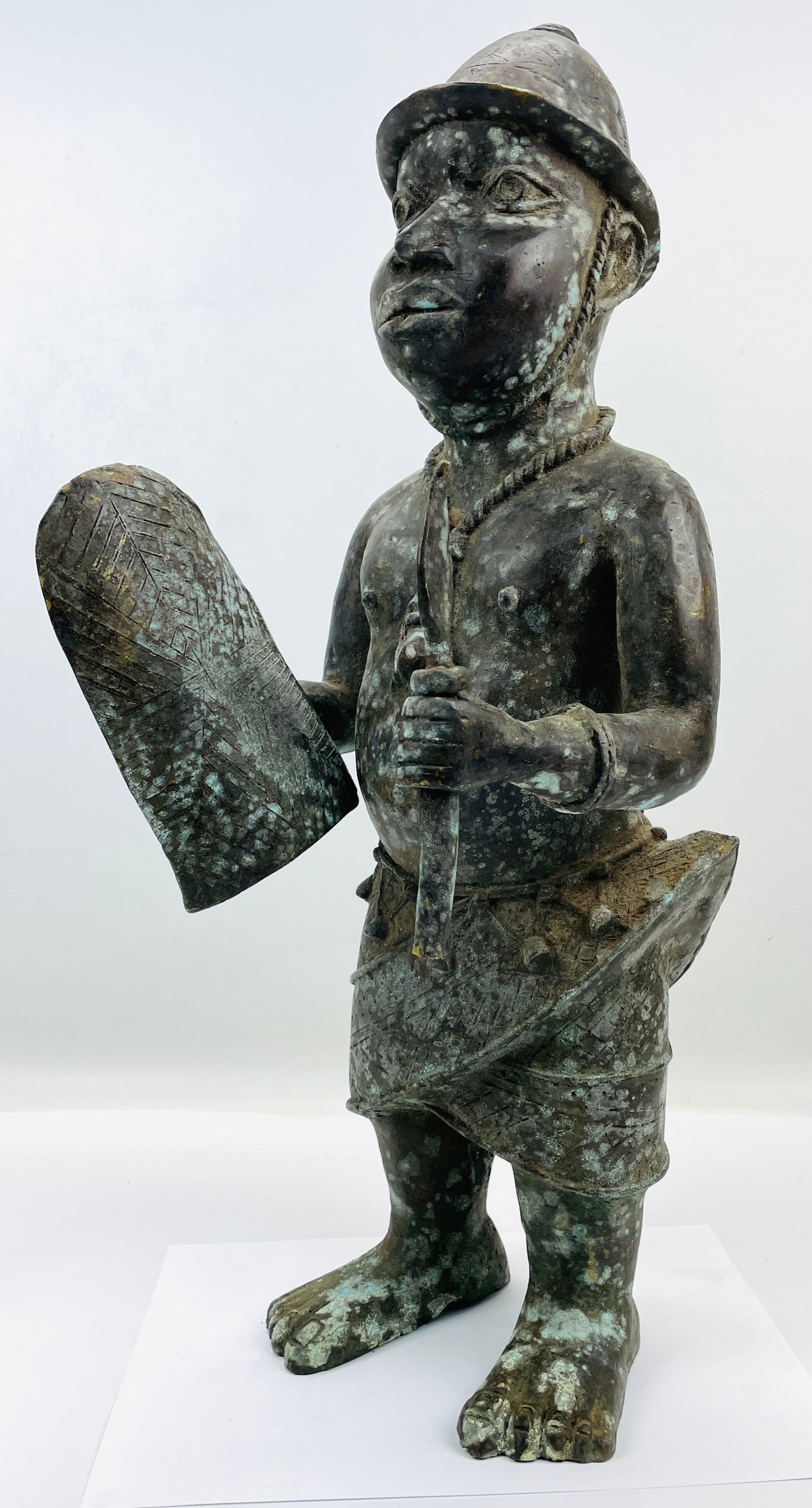 Old African Bronze Sculpture Benin Royal Court Guard Tribal Statue Figurine (1 of 5)