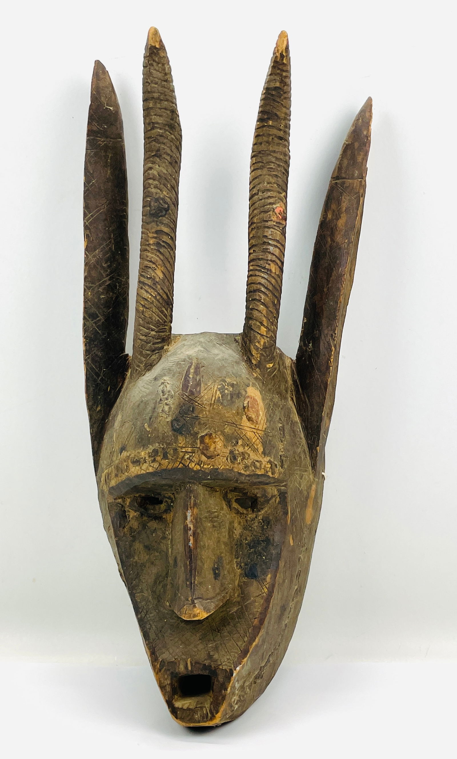 Bamana Ntomo Carved Wood Horned African Tribal Mask (1 of 6)