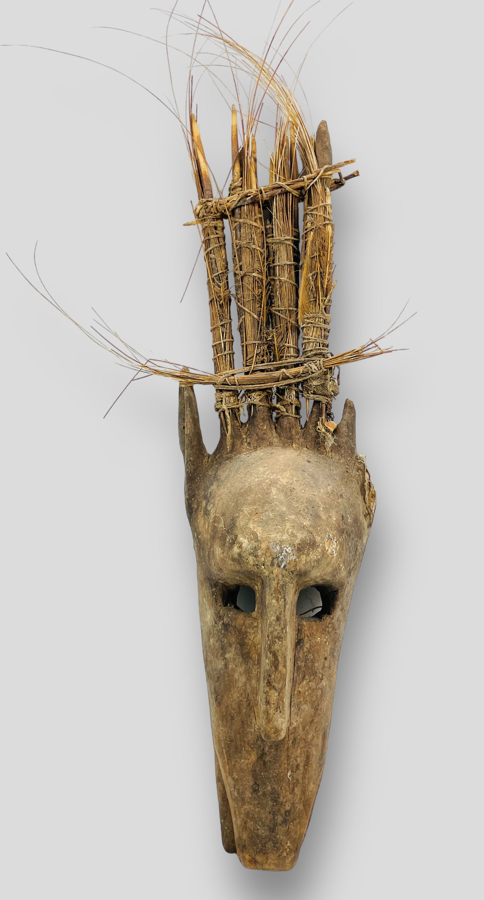 Banama Tribal Carved Wood African Animal Face Mask w/Fiber Mali (1 of 6)