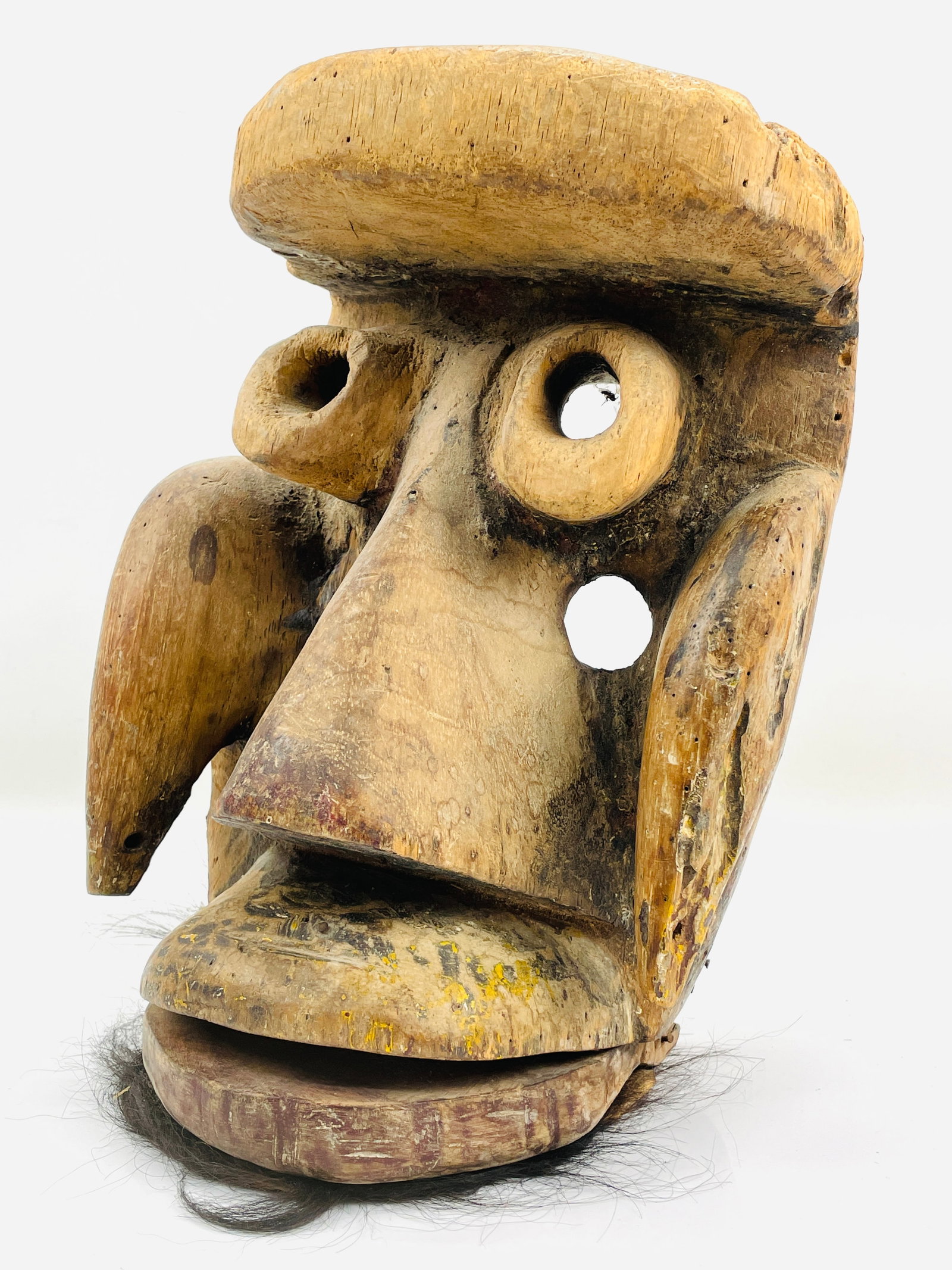 Gere Tribal Carved Wood African Animal Mask Ivory Coast: Ca. last half 20thC. Good with wood and hair losses as shown. Age appropriate surface wood loss and abrasions. This item(s) is used, and will show multiple areas of age appropriate wear and surface lo