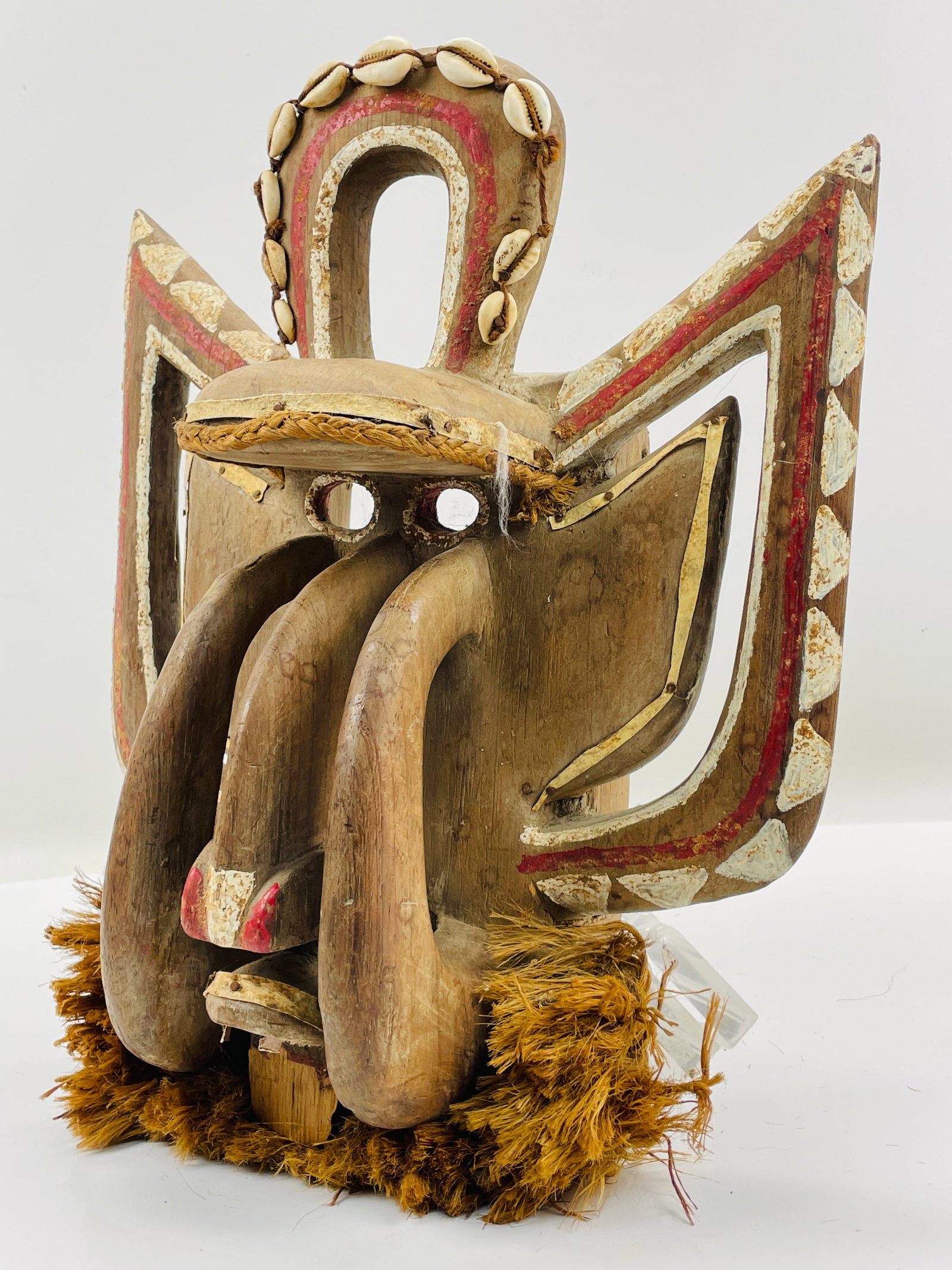 Gere Tribal Carved and Painted Wood African Elephant Animal Mask Ivory Coast: Ca. last half 20thC. Good with wood and paint losses and crack repairs. This item(s) is used, and will show multiple areas of age appropriate wear and surface losses. Please view all pictures, as this