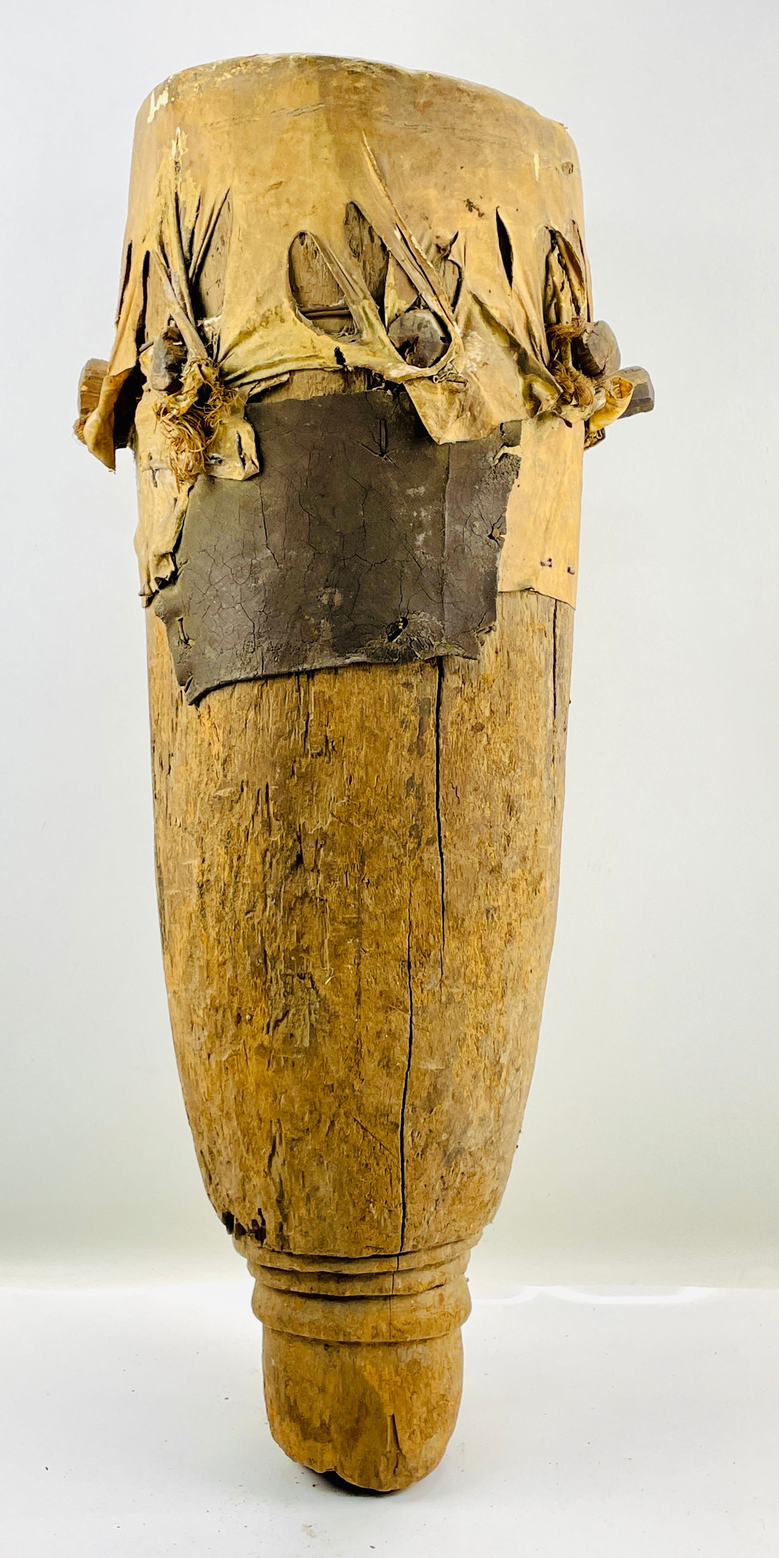 Senufo African Carved Wood Tall Tribal Drum w/Animal Hide (1 of 8)