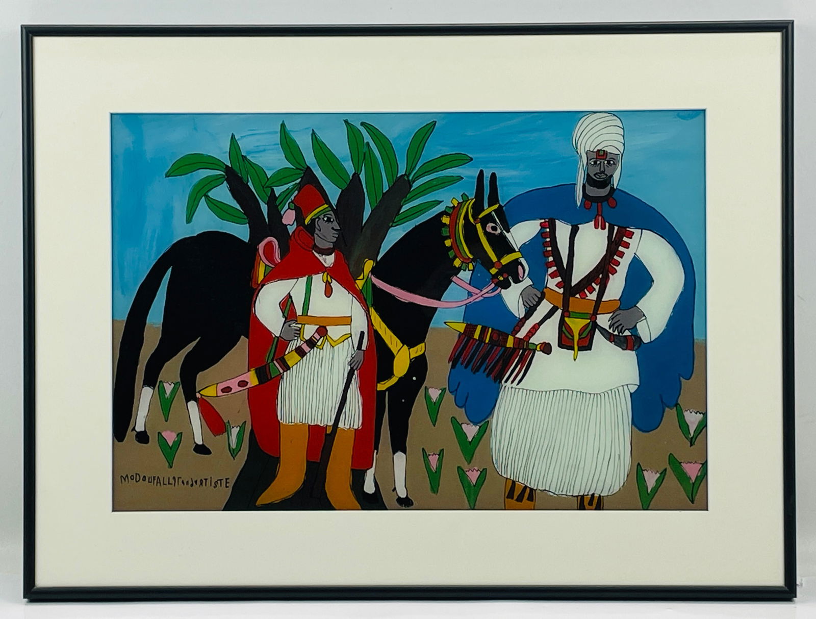 Modou Fall African Reverse Painting on Glass Senegal Tribal Horseman (1 of 6)