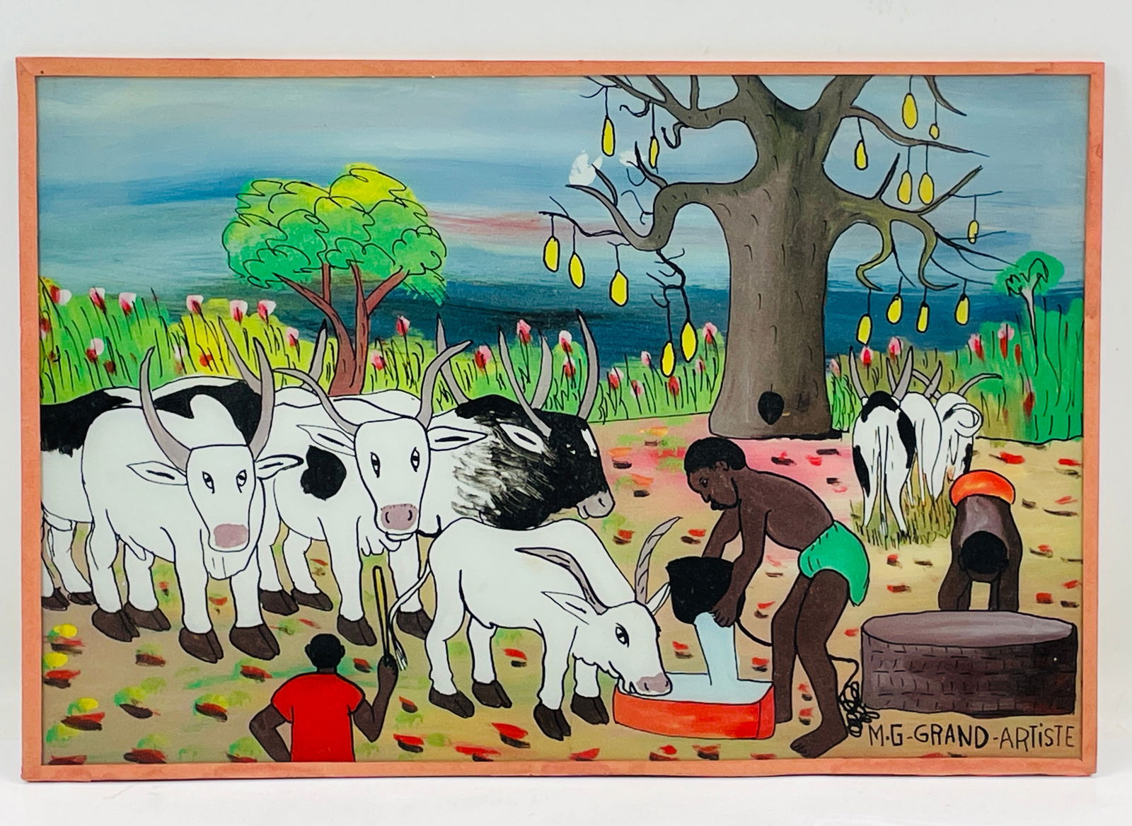 African Artist Signed Reverse Glass Painting from Senegal African Tribal Art (1 of 3)