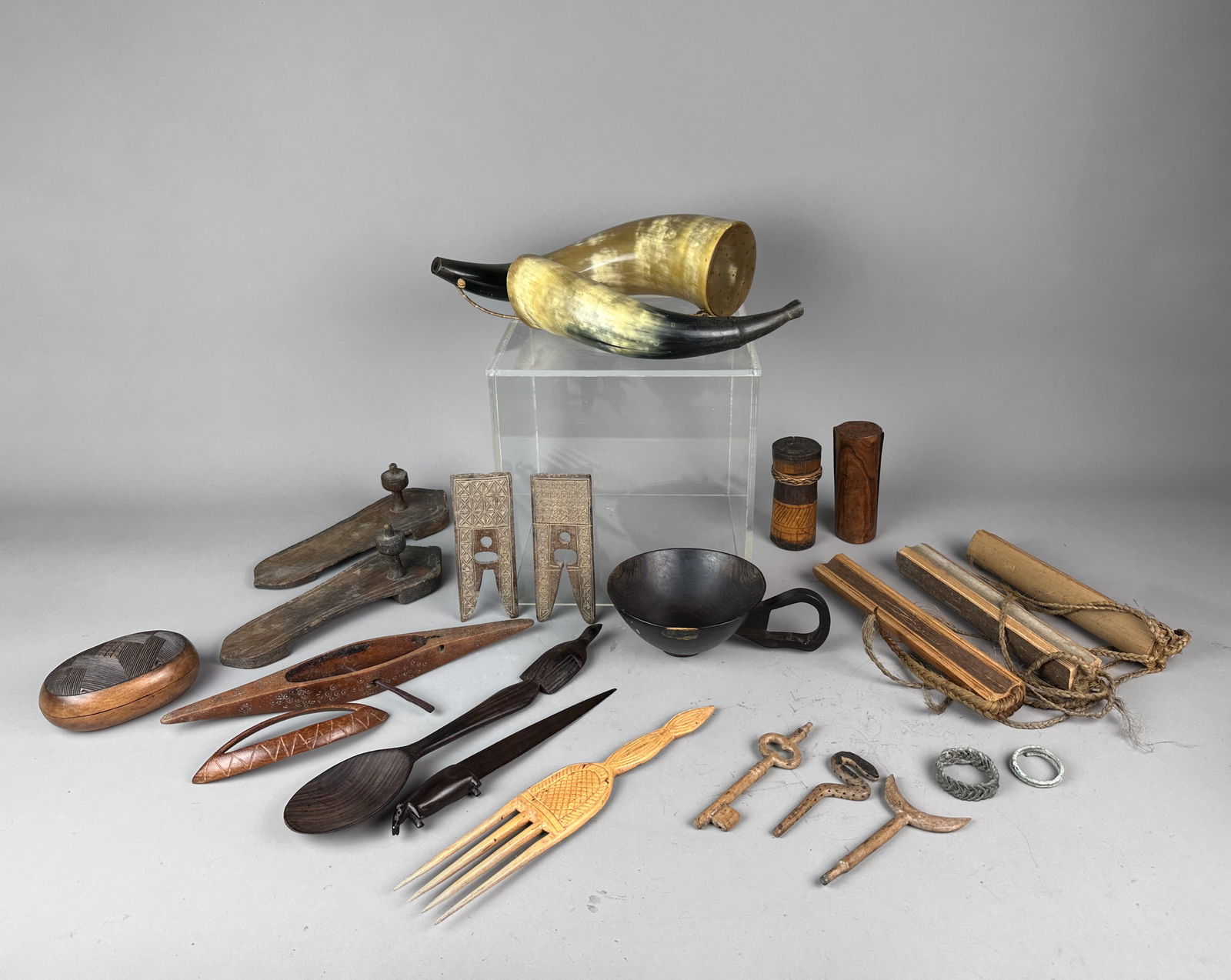 Twenty-Two Miscellaneous Pieces of African Tribal Artifacts Wood Bronze Etc (1 of 5)