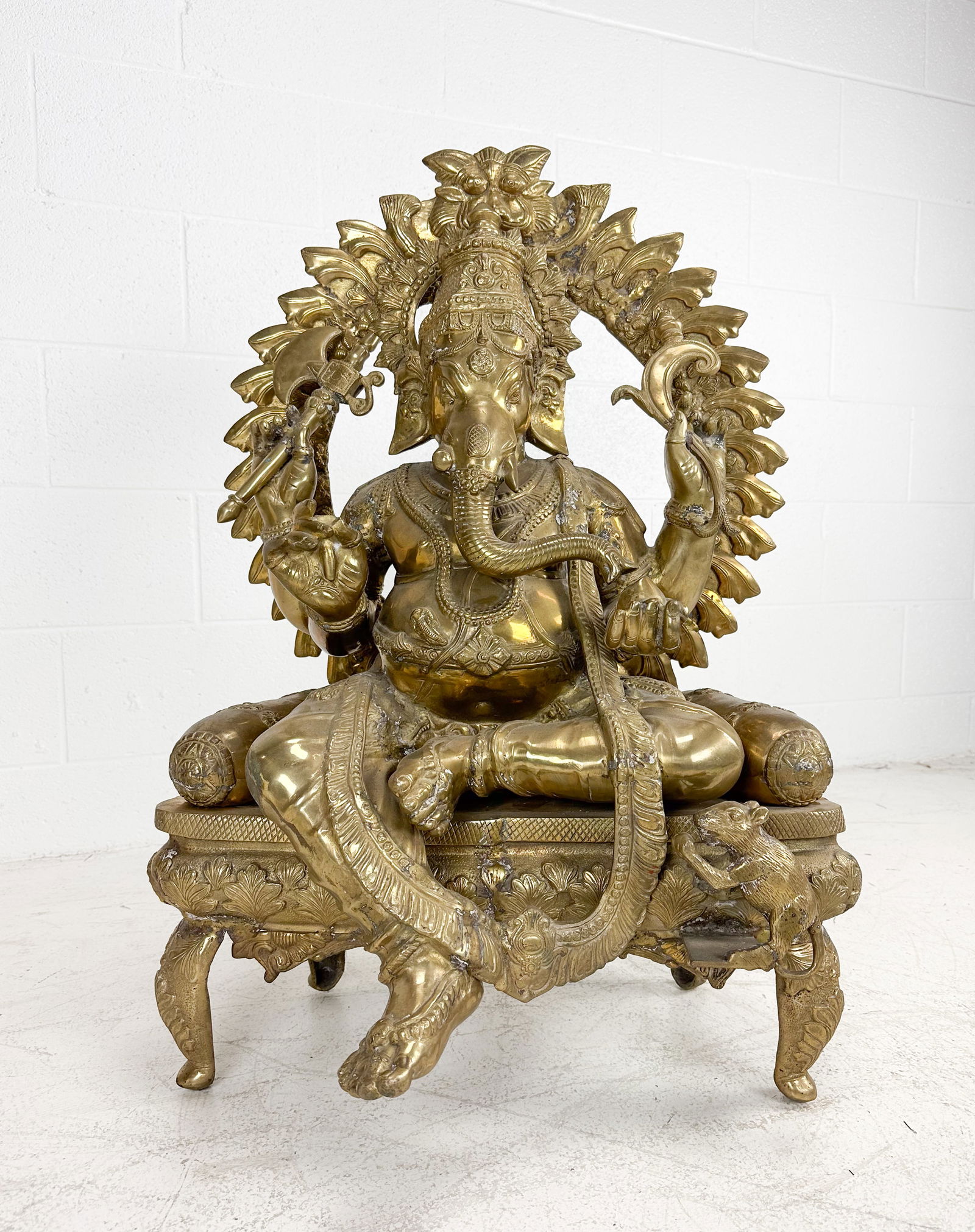 Aakrati Lord Ganesha Sitting Throne Large Solid Brass Statue from India (1 of 8)