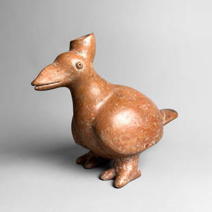 Colima Culture Redware Pottery Standing Duck Vessel Mexico Pre-Columbian: Ca. 100 BC to 300 AD.