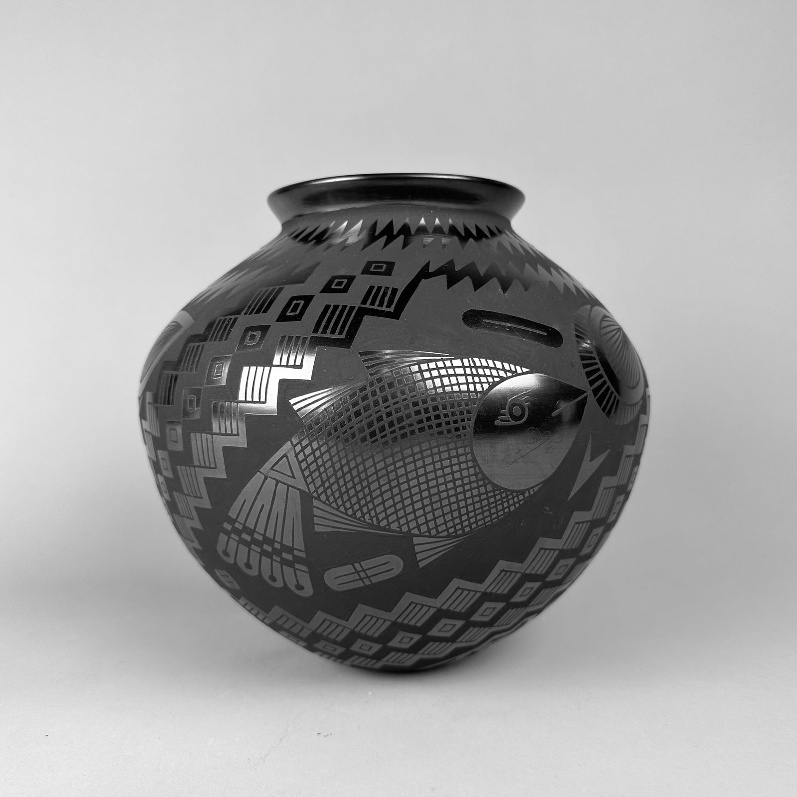 Mata Ortiz Black on Black Pottery Jar by Eduardo Ortiz Native American (1 of 5)