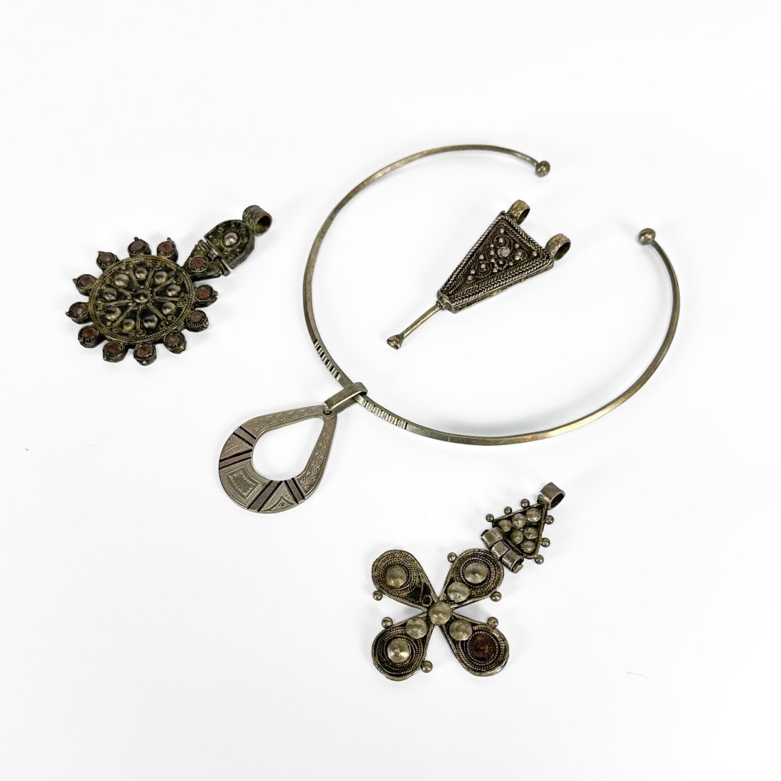 Four Old African Tuareg Tribal Silver Alloy Necklace and Pendants (1 of 5)