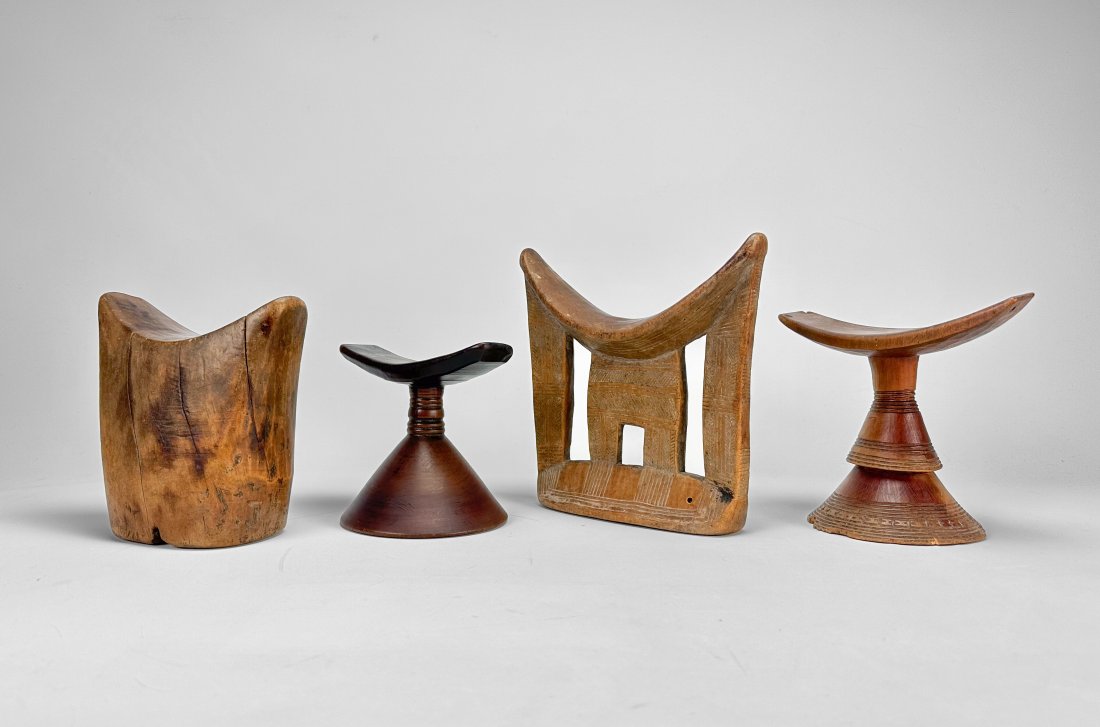 Four Tribal African Incised Carved Wood Headrests Ethiopian Oromo (1 of 7)