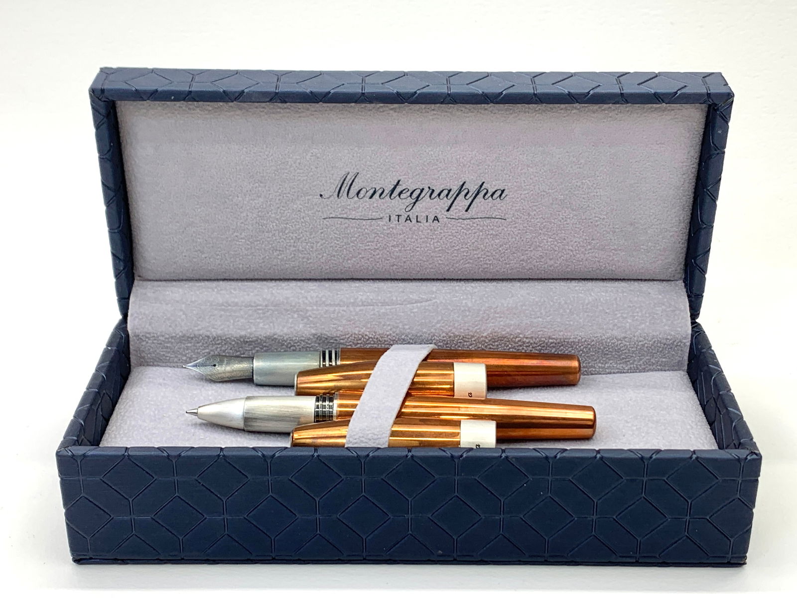 Montegrappa Italy Fountain and Ballpoint Pen Set Roller Clip, Metal Body w/Box (1 of 7)