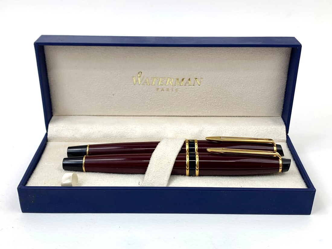 Waterman France Burgundy Fountain and Ballpoint Pen Set  w/Box (1 of 9)