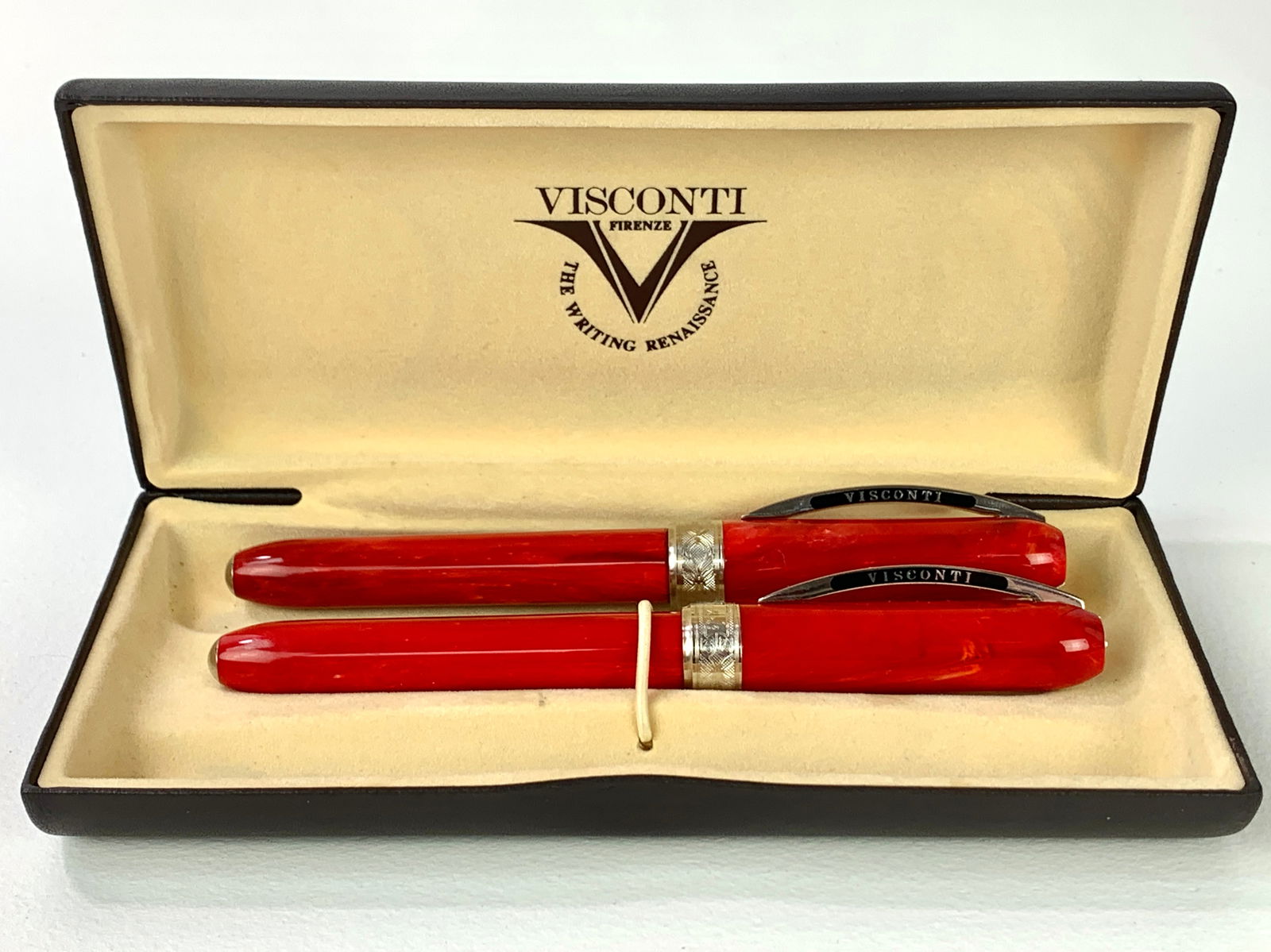 Visconti Italy Rembrandt Fountain and Ballpoint Pen Set Red Orange Plastic w/Box (1 of 7)