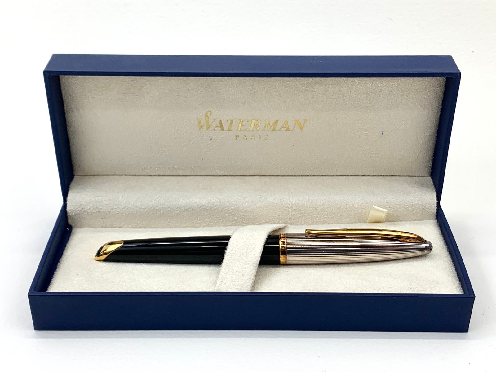 Waterman Paris Black, Silver and Gold Fountain Pen Boxed 18K Gold Nib w/Box (1 of 8)