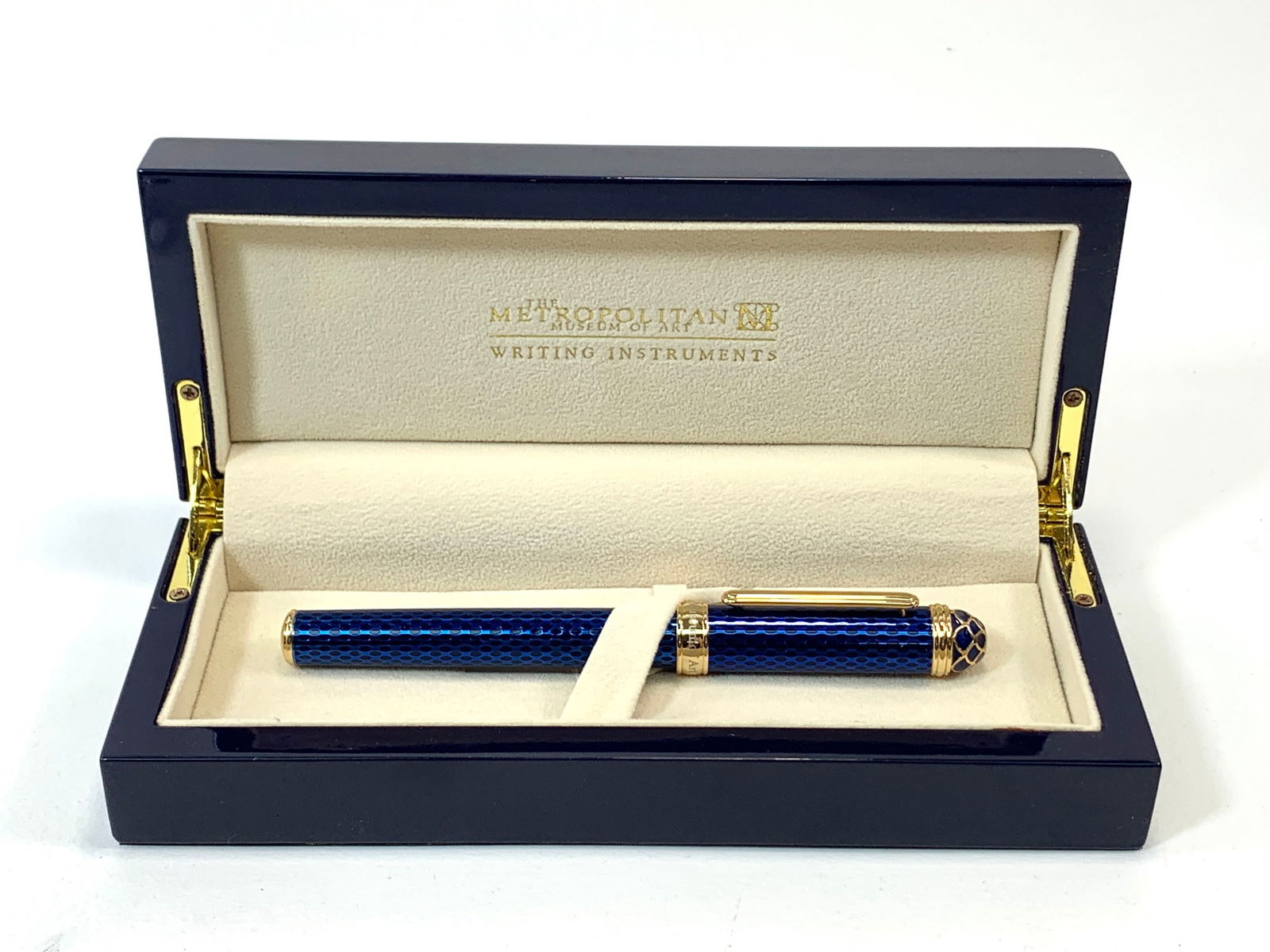 MET Germany Blue Enamel Ballpoint Pen w/ Wood Lacquer Box (1 of 6)