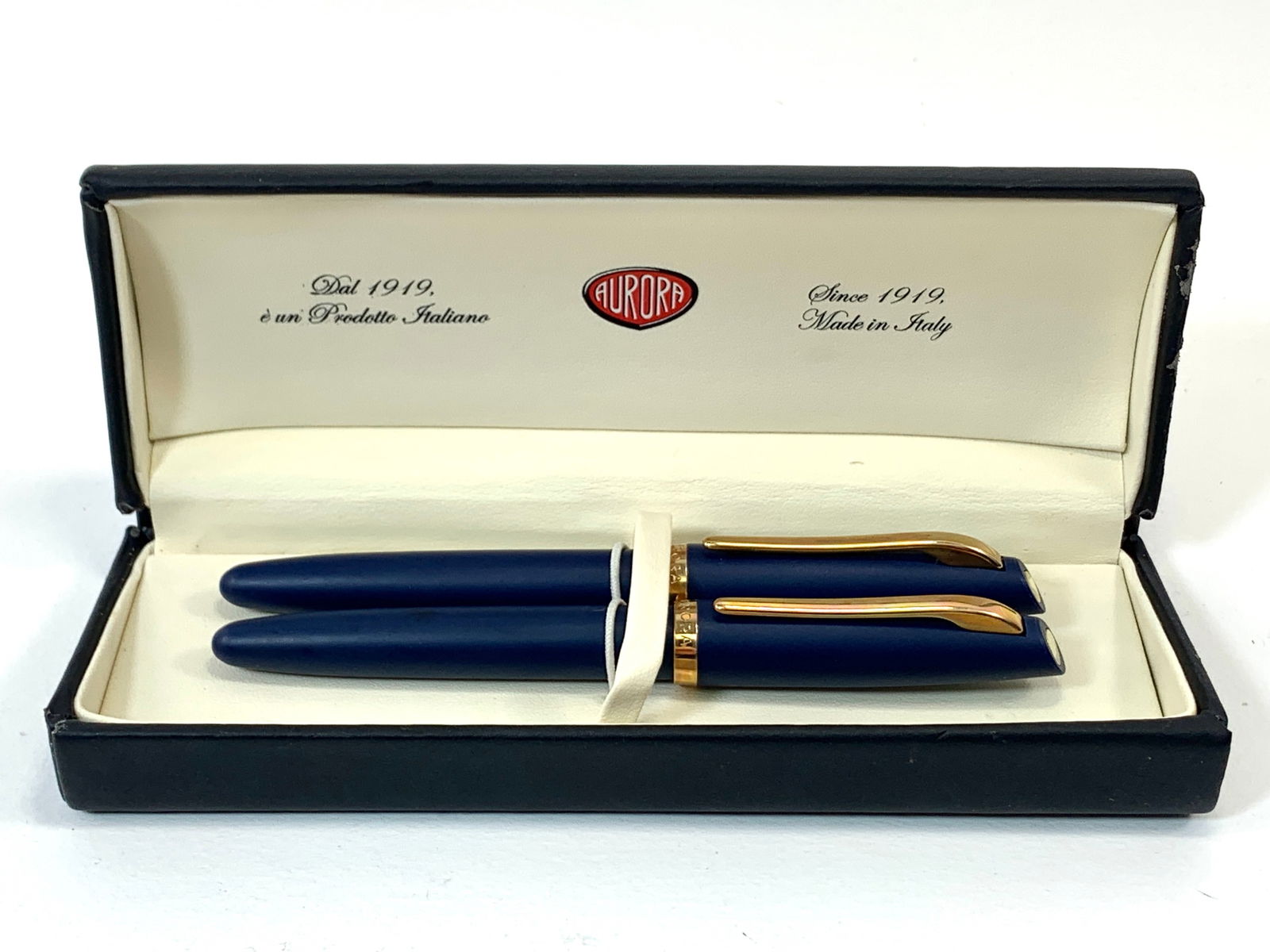 Aurora Italy Blue and Gold Fountain and Ballpoint Pen Set w/Box (1 of 8)
