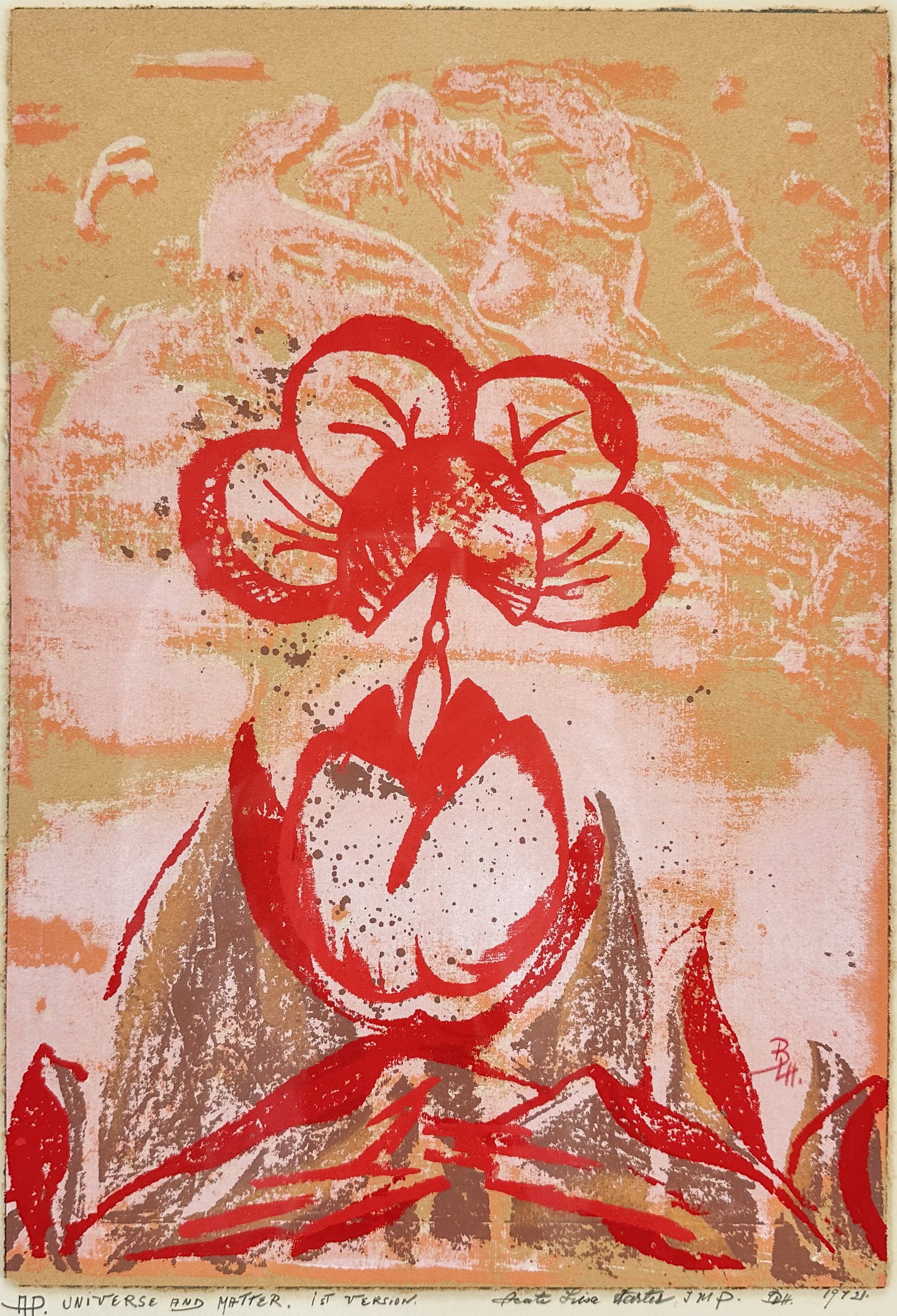 "Universe and Matter" Pencil Signed and Dated 1972 Artist Proof Mixed Media Painting (1 of 4)