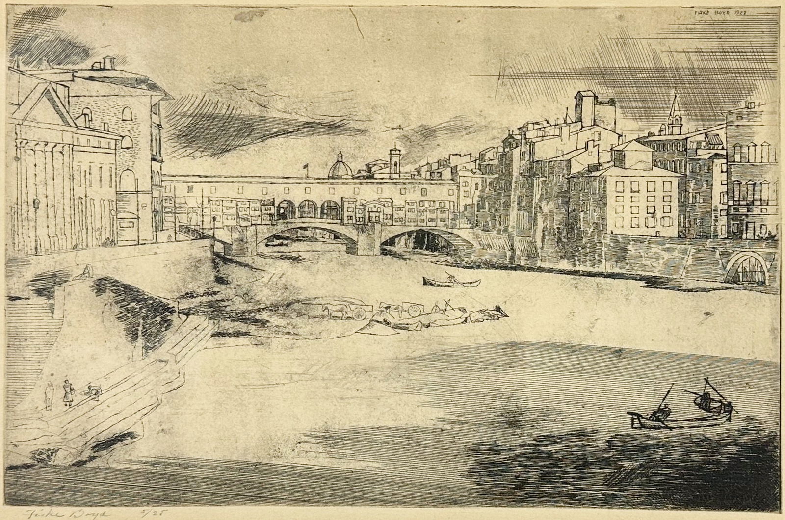 Fiske Boyd "Abstracted Canal Town" Pencil Signed 1928 Framed Print (1 of 5)